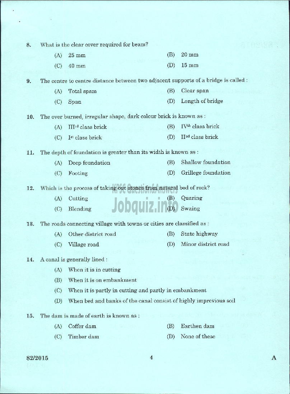 Kerala PSC Question Paper - WORK SUPERINTENDENT AGRICULTURE SOIL CONSERVATION UNIT-2