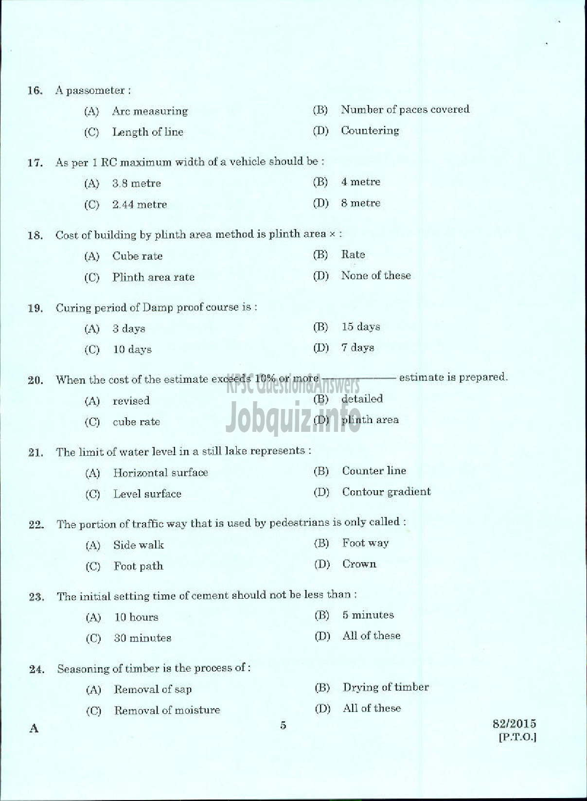 Kerala PSC Question Paper - WORK SUPERINTENDENT AGRICULTURE SOIL CONSERVATION UNIT-3