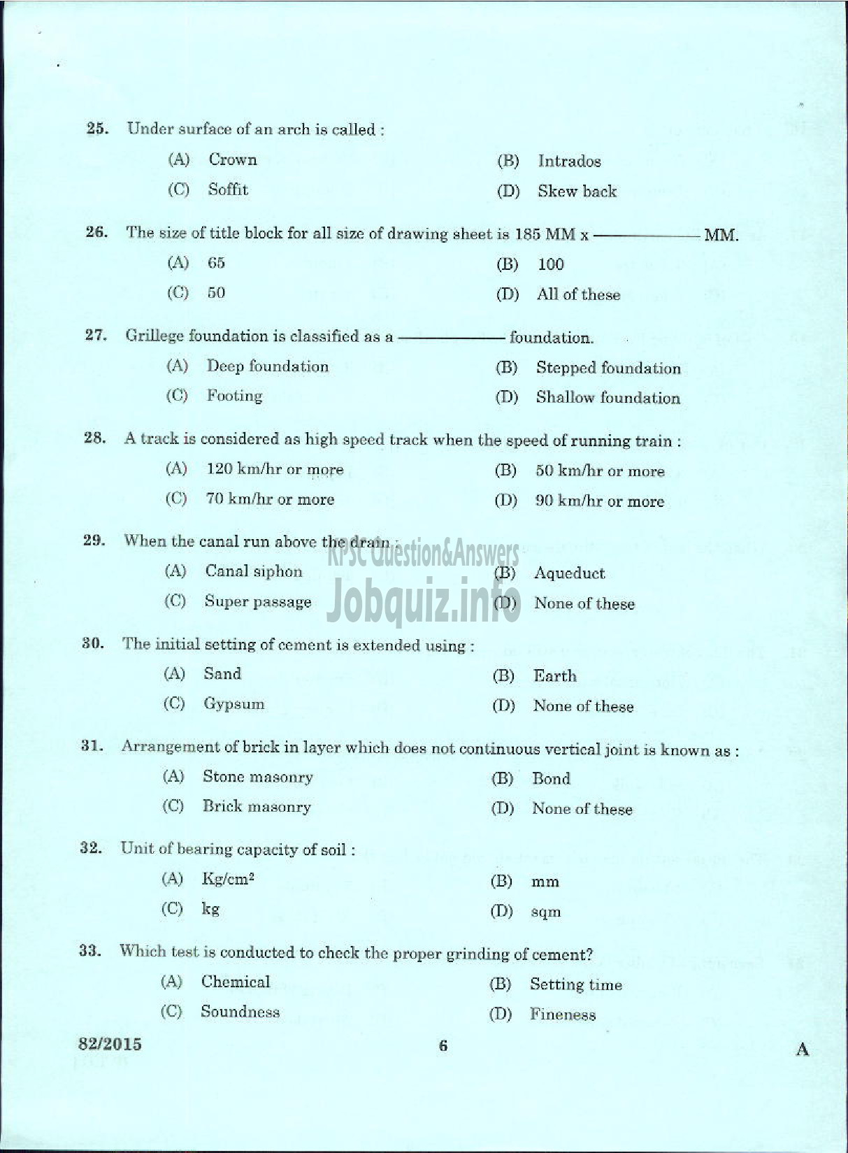 Kerala PSC Question Paper - WORK SUPERINTENDENT AGRICULTURE SOIL CONSERVATION UNIT-4