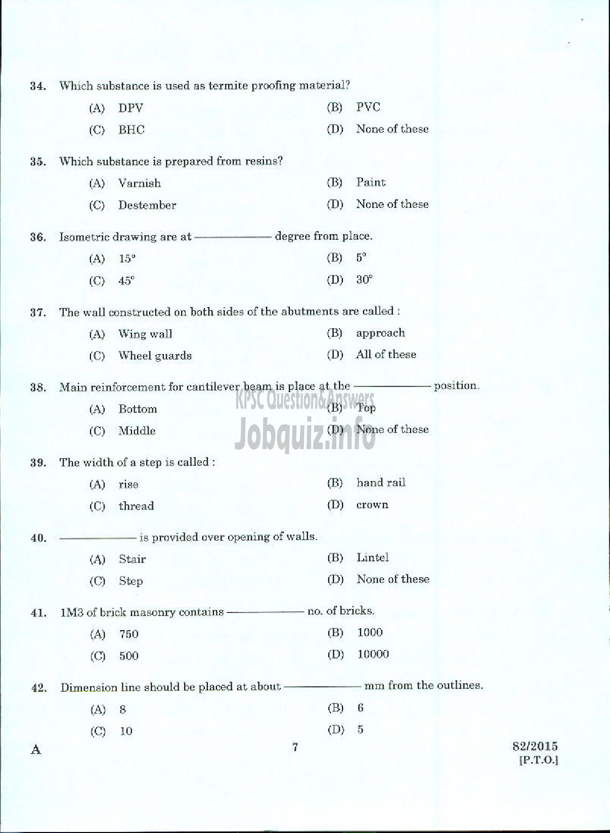 Kerala PSC Question Paper - WORK SUPERINTENDENT AGRICULTURE SOIL CONSERVATION UNIT-5