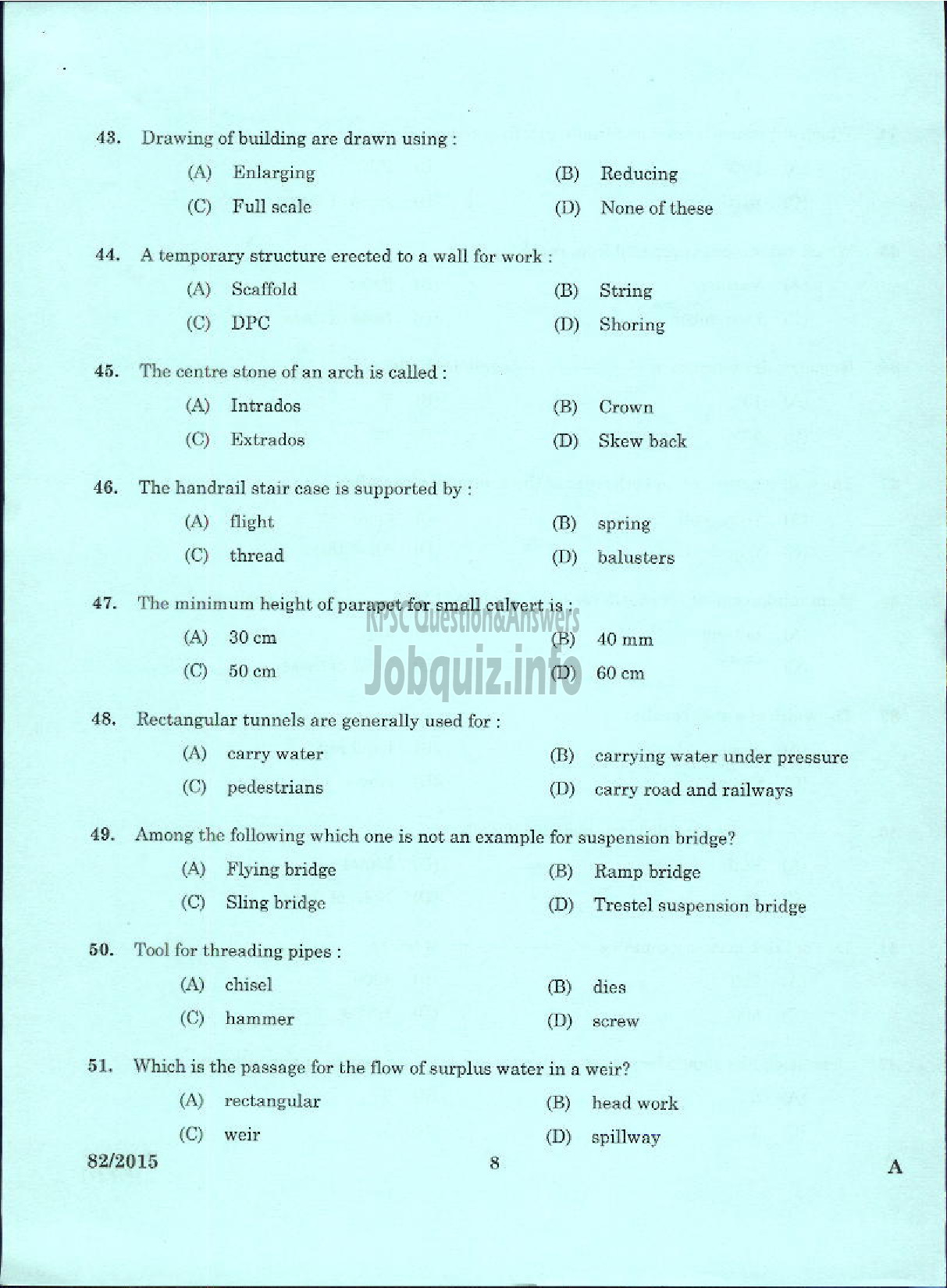 Kerala PSC Question Paper - WORK SUPERINTENDENT AGRICULTURE SOIL CONSERVATION UNIT-6