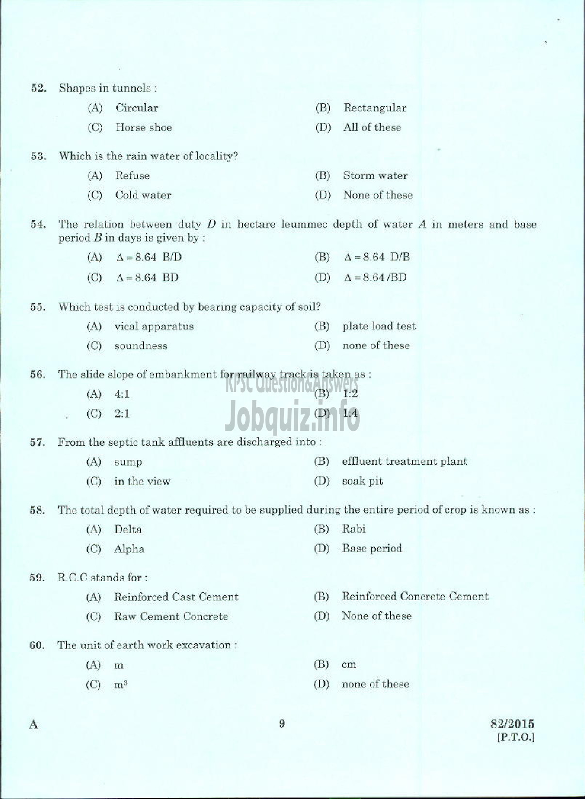 Kerala PSC Question Paper - WORK SUPERINTENDENT AGRICULTURE SOIL CONSERVATION UNIT-7