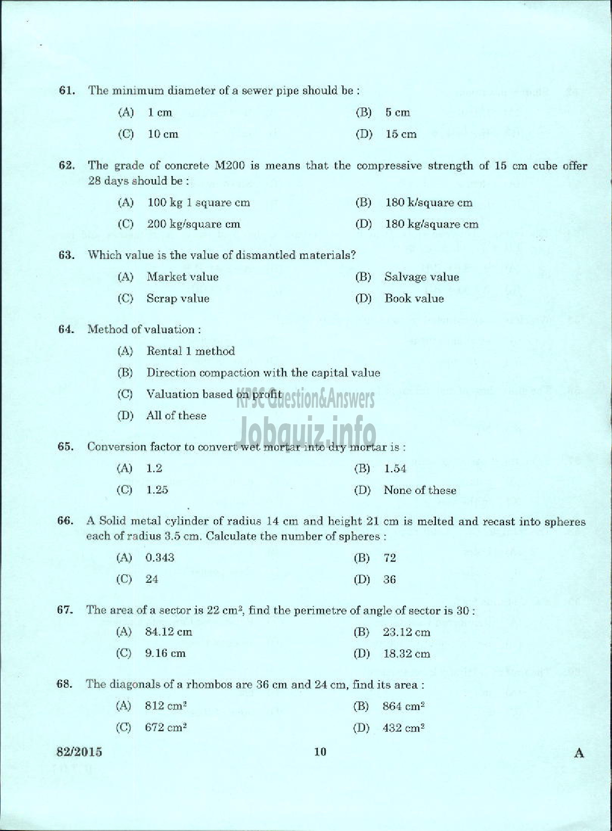 Kerala PSC Question Paper - WORK SUPERINTENDENT AGRICULTURE SOIL CONSERVATION UNIT-8