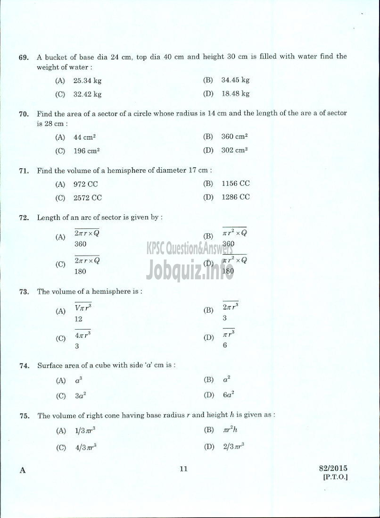 Kerala PSC Question Paper - WORK SUPERINTENDENT AGRICULTURE SOIL CONSERVATION UNIT-9