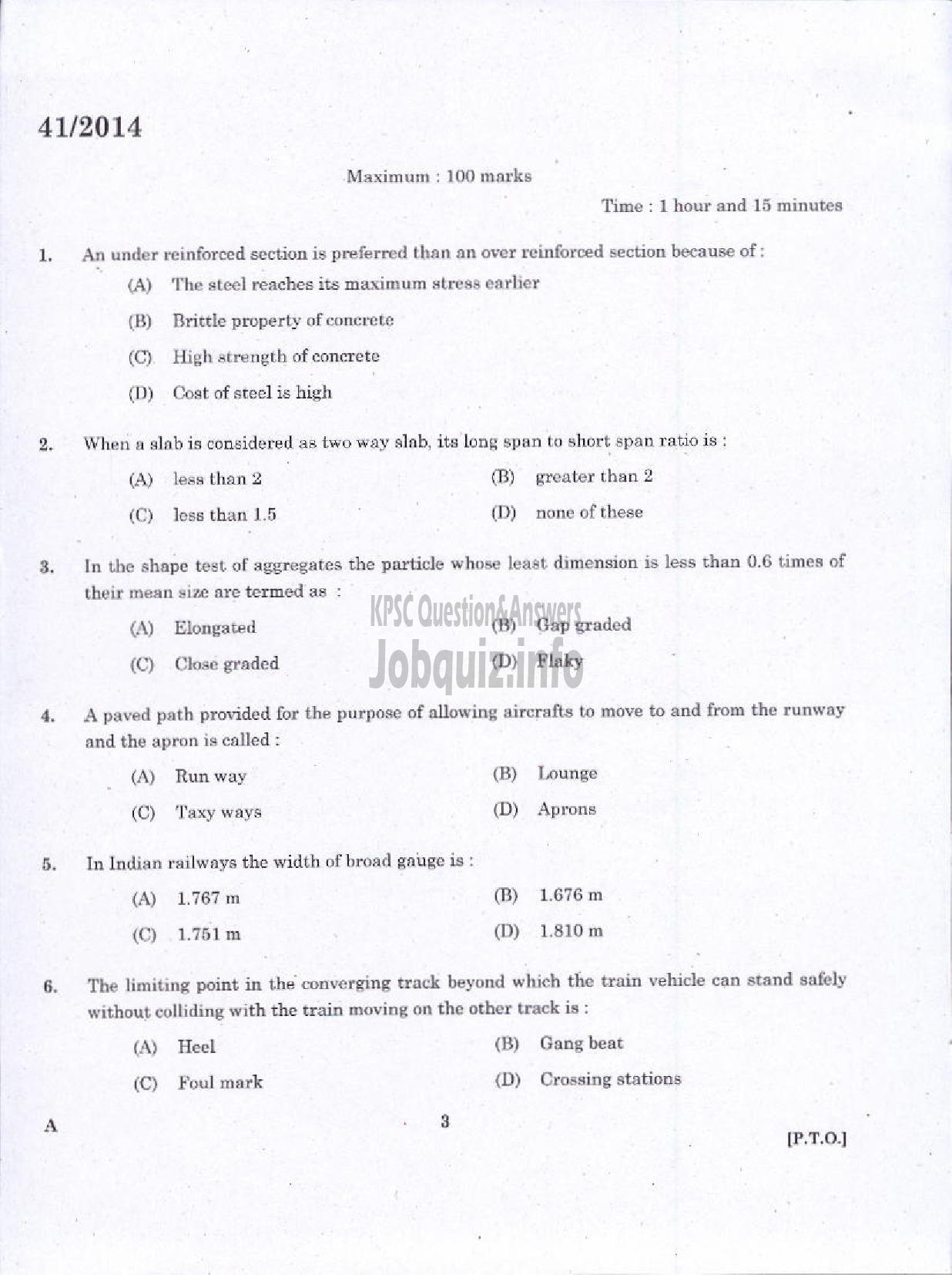 Kerala PSC Question Paper - WORK SUPERVISOR OVERSEER GRADE II DRAUGHTSMAN GRADE II-1