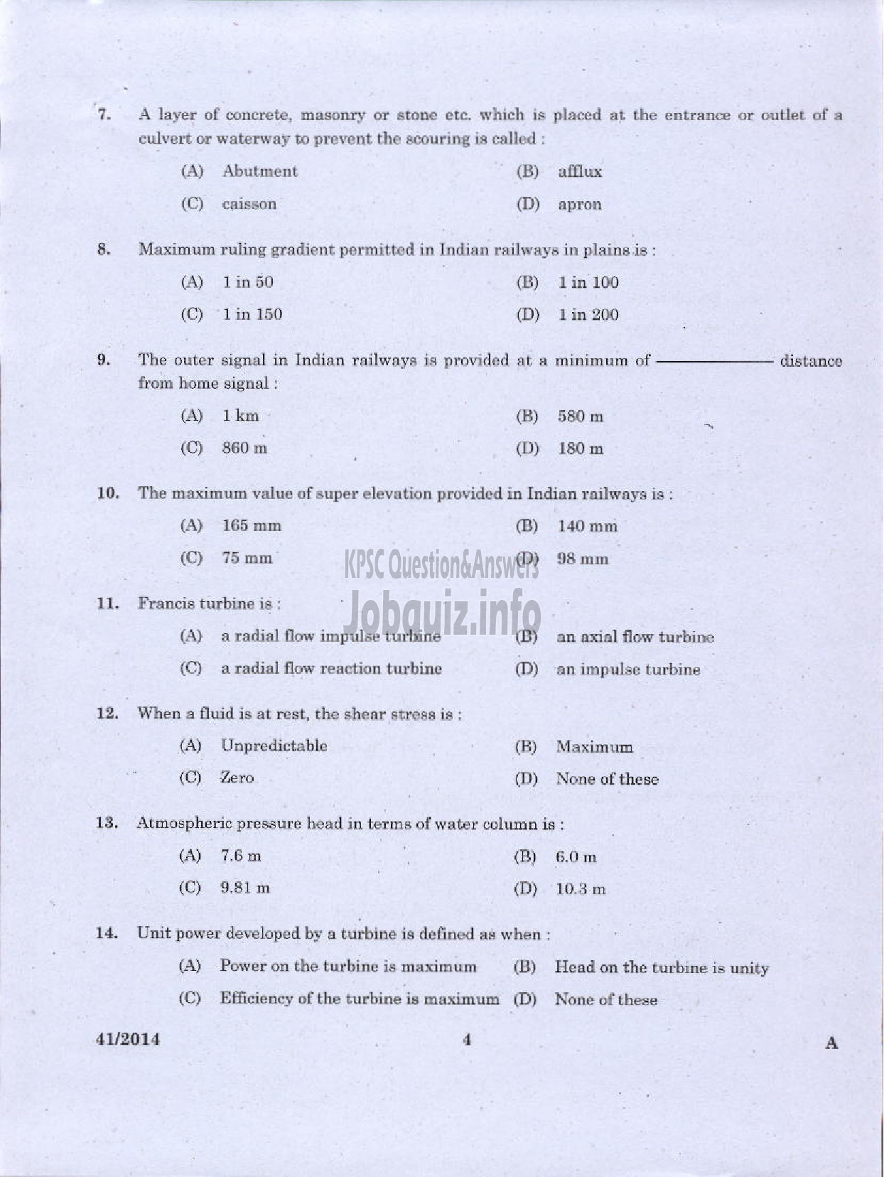 Kerala PSC Question Paper - WORK SUPERVISOR OVERSEER GRADE II DRAUGHTSMAN GRADE II-2