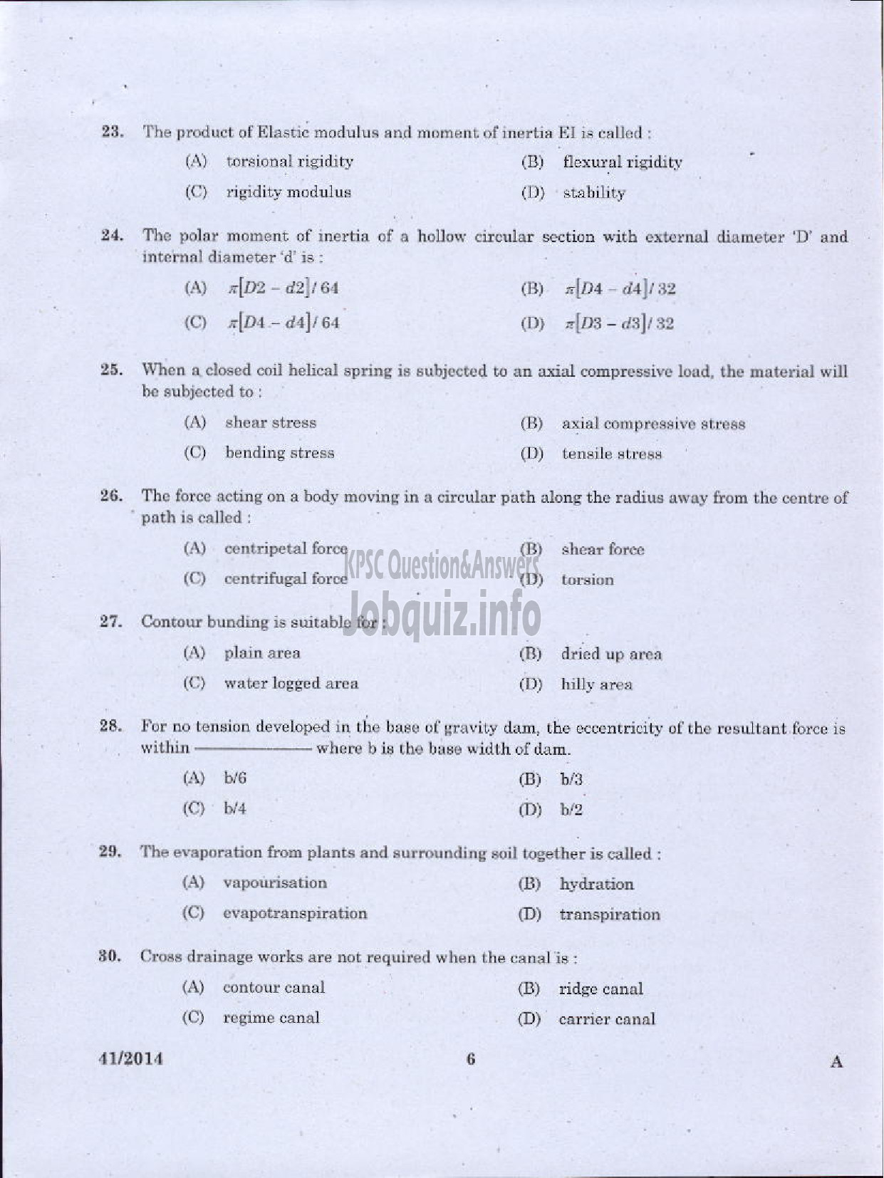 Kerala PSC Question Paper - WORK SUPERVISOR OVERSEER GRADE II DRAUGHTSMAN GRADE II-4