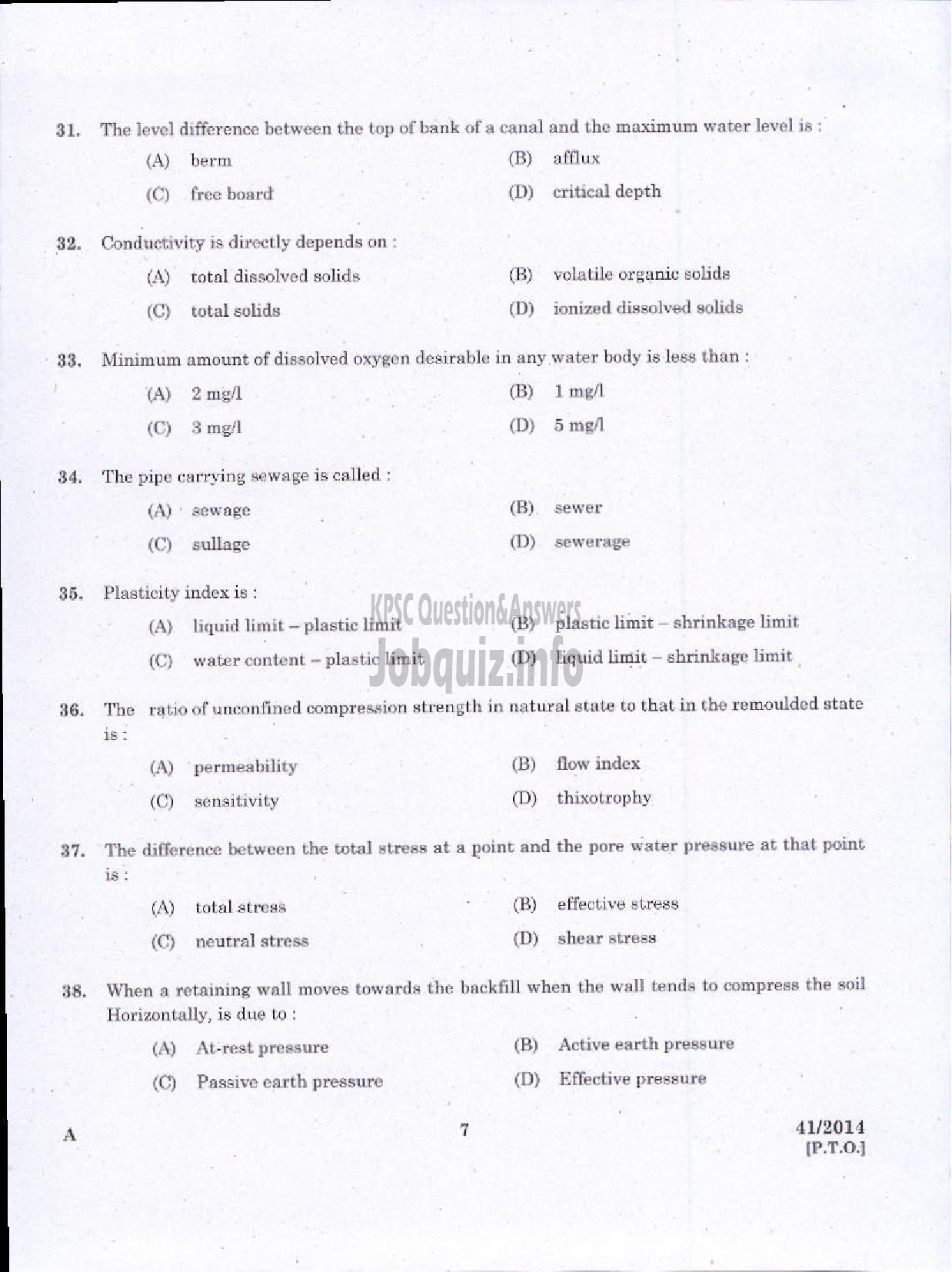 Kerala PSC Question Paper - WORK SUPERVISOR OVERSEER GRADE II DRAUGHTSMAN GRADE II-5