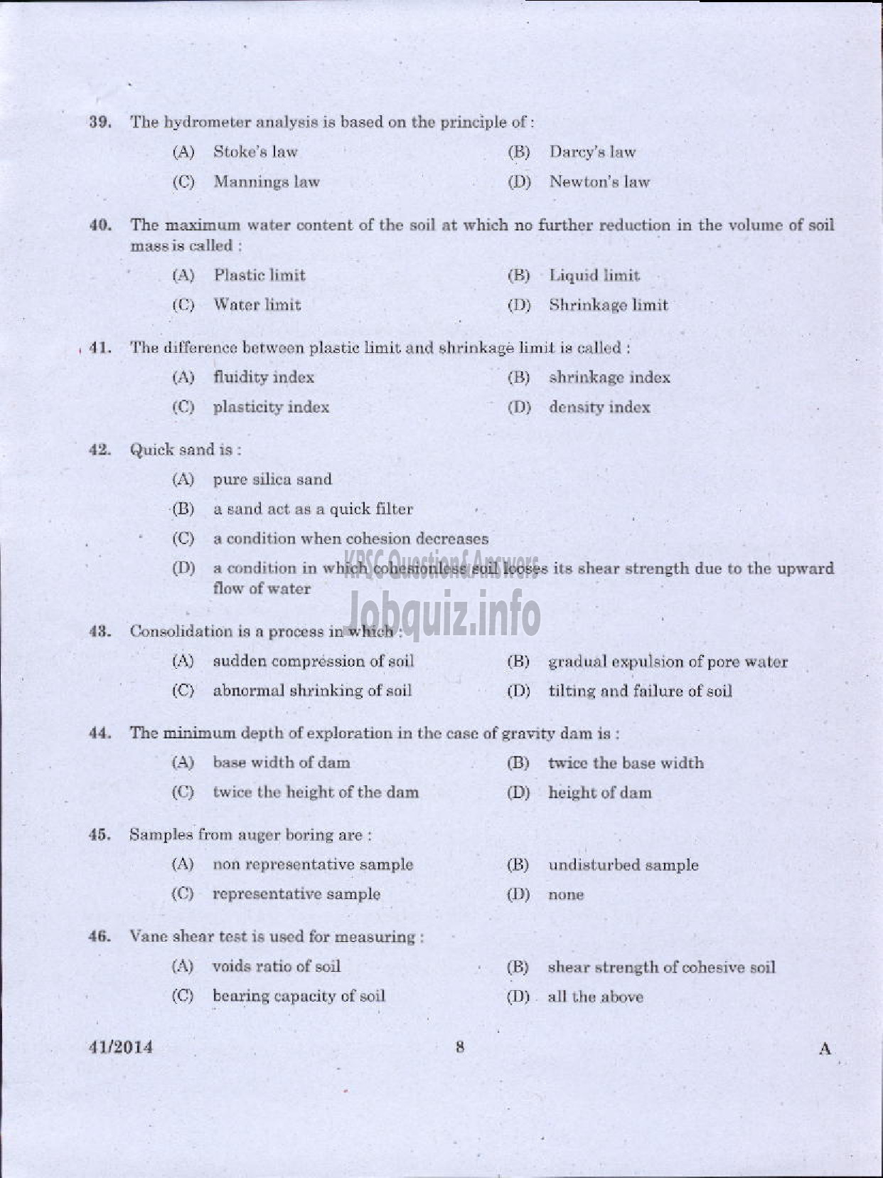 Kerala PSC Question Paper - WORK SUPERVISOR OVERSEER GRADE II DRAUGHTSMAN GRADE II-6