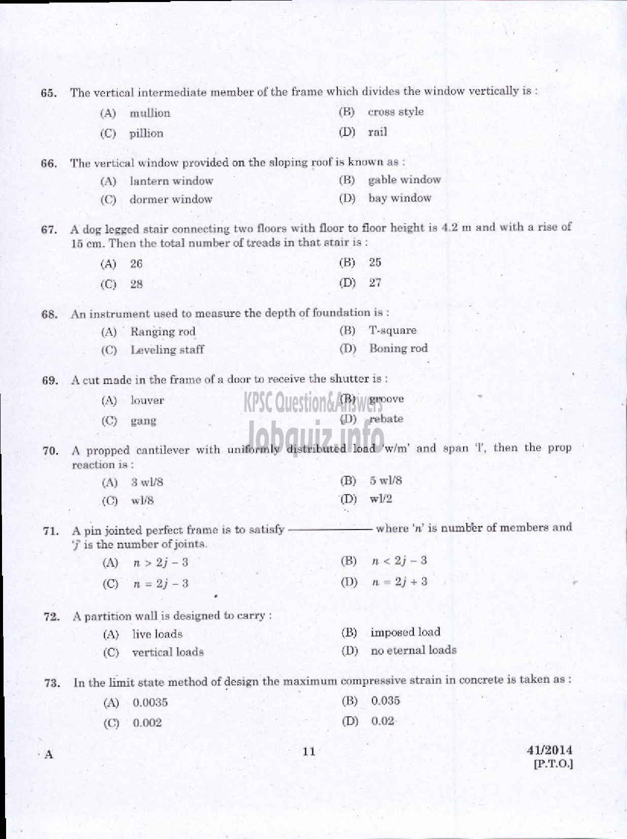 Kerala PSC Question Paper - WORK SUPERVISOR OVERSEER GRADE II DRAUGHTSMAN GRADE II-9
