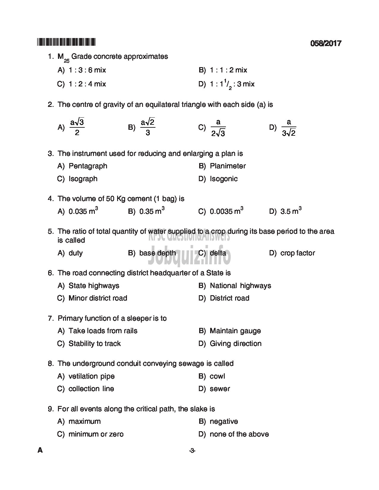 Kerala PSC Question Paper - WORK SUPERVISOR STATE FARMING CORPORATION LTD QUESTION PAPER-3