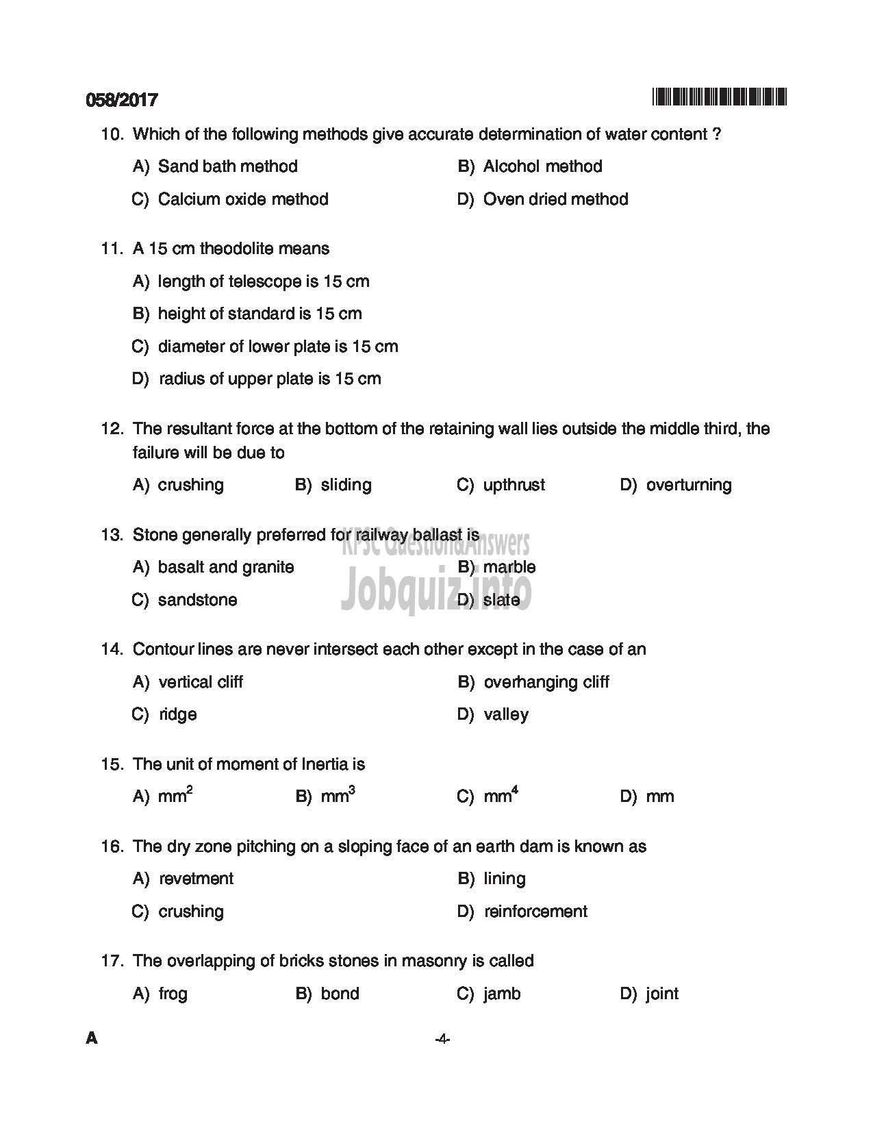 Kerala PSC Question Paper - WORK SUPERVISOR STATE FARMING CORPORATION LTD QUESTION PAPER-4