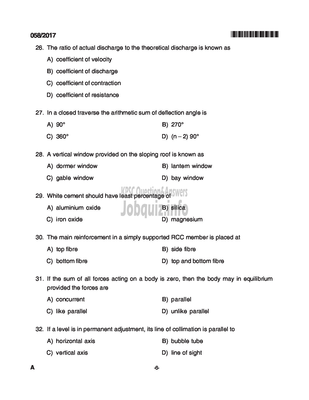 Kerala PSC Question Paper - WORK SUPERVISOR STATE FARMING CORPORATION LTD QUESTION PAPER-6