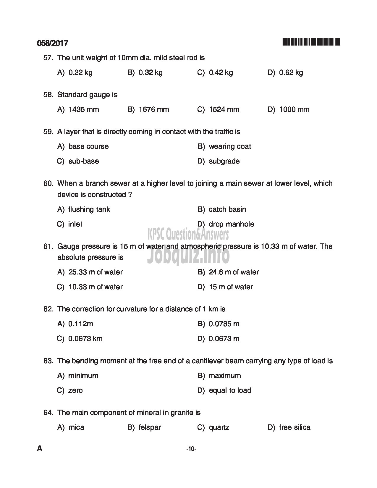 Kerala PSC Question Paper - WORK SUPERVISOR STATE FARMING CORPORATION LTD QUESTION PAPER-10