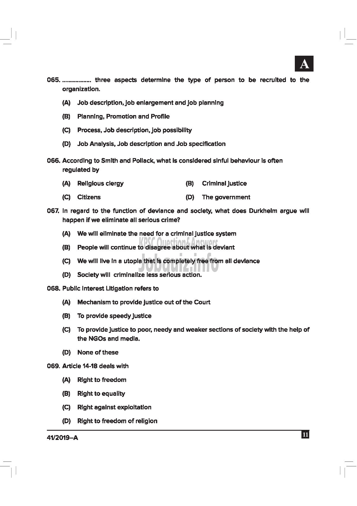 Kerala PSC Question Paper - Welfare Officer Gr.II Jail English -11