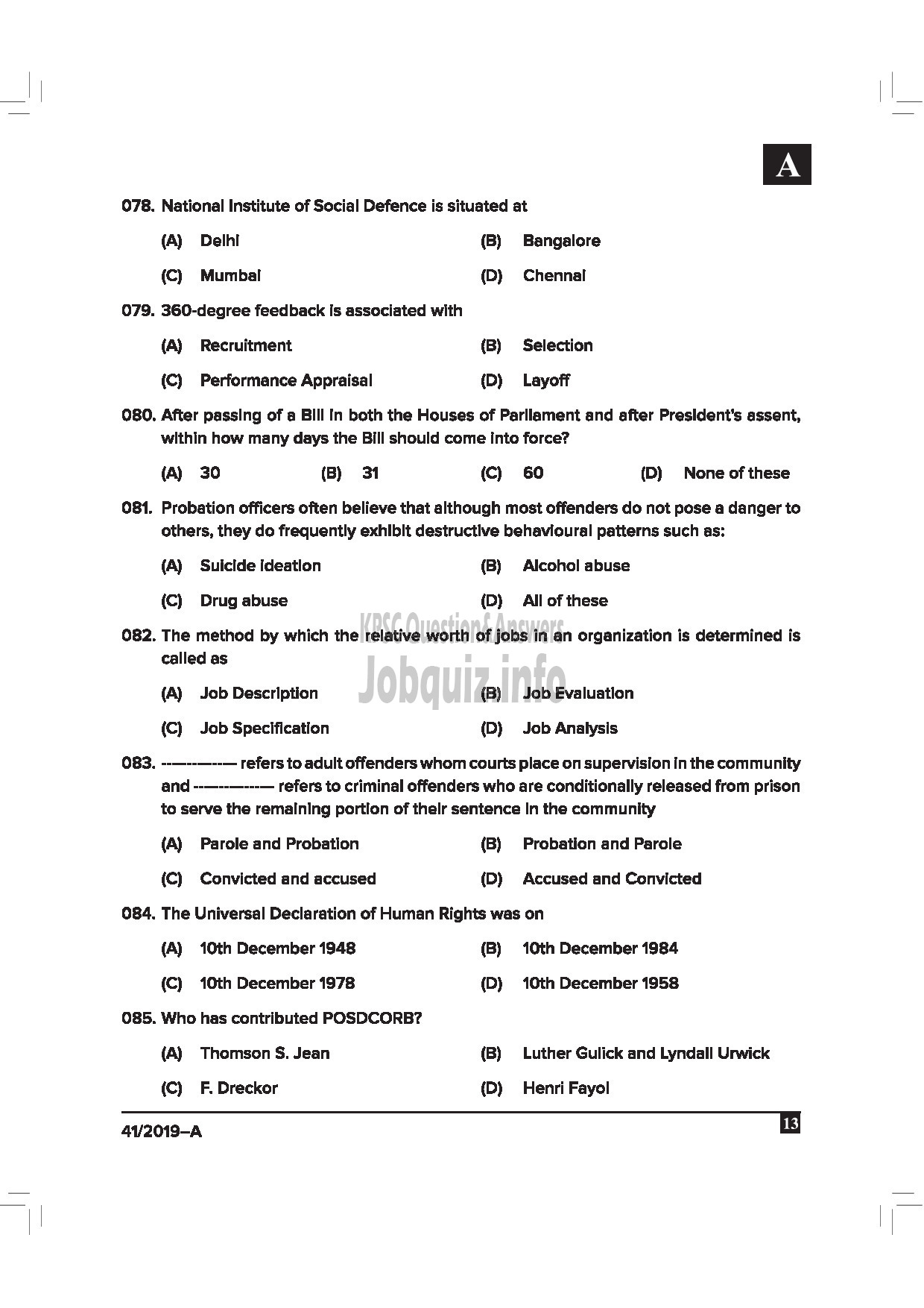 Kerala PSC Question Paper - Welfare Officer Gr.II Jail English -13