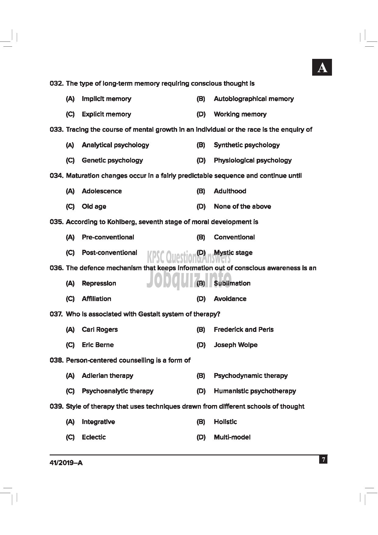 Kerala PSC Question Paper - Welfare Officer Gr.II Jail English -7