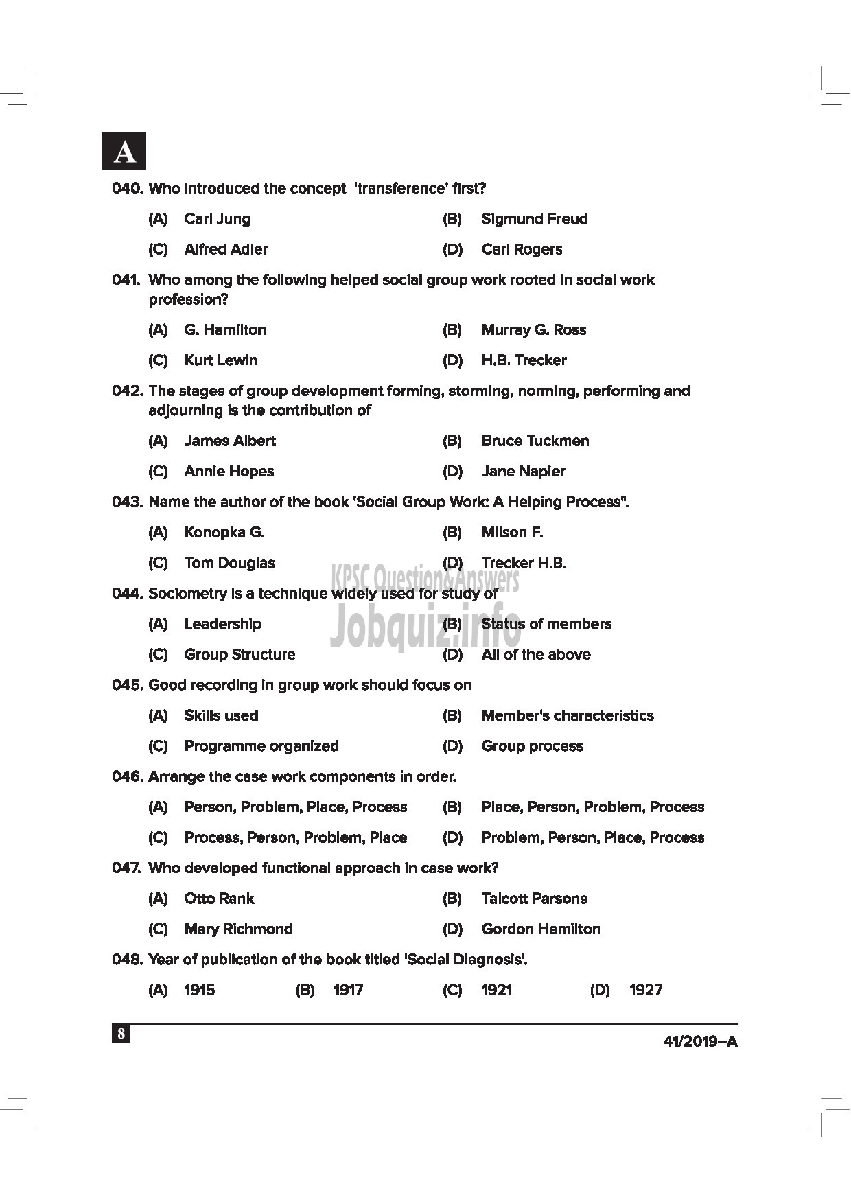 Kerala PSC Question Paper - Welfare Officer Gr.II Jail English -8