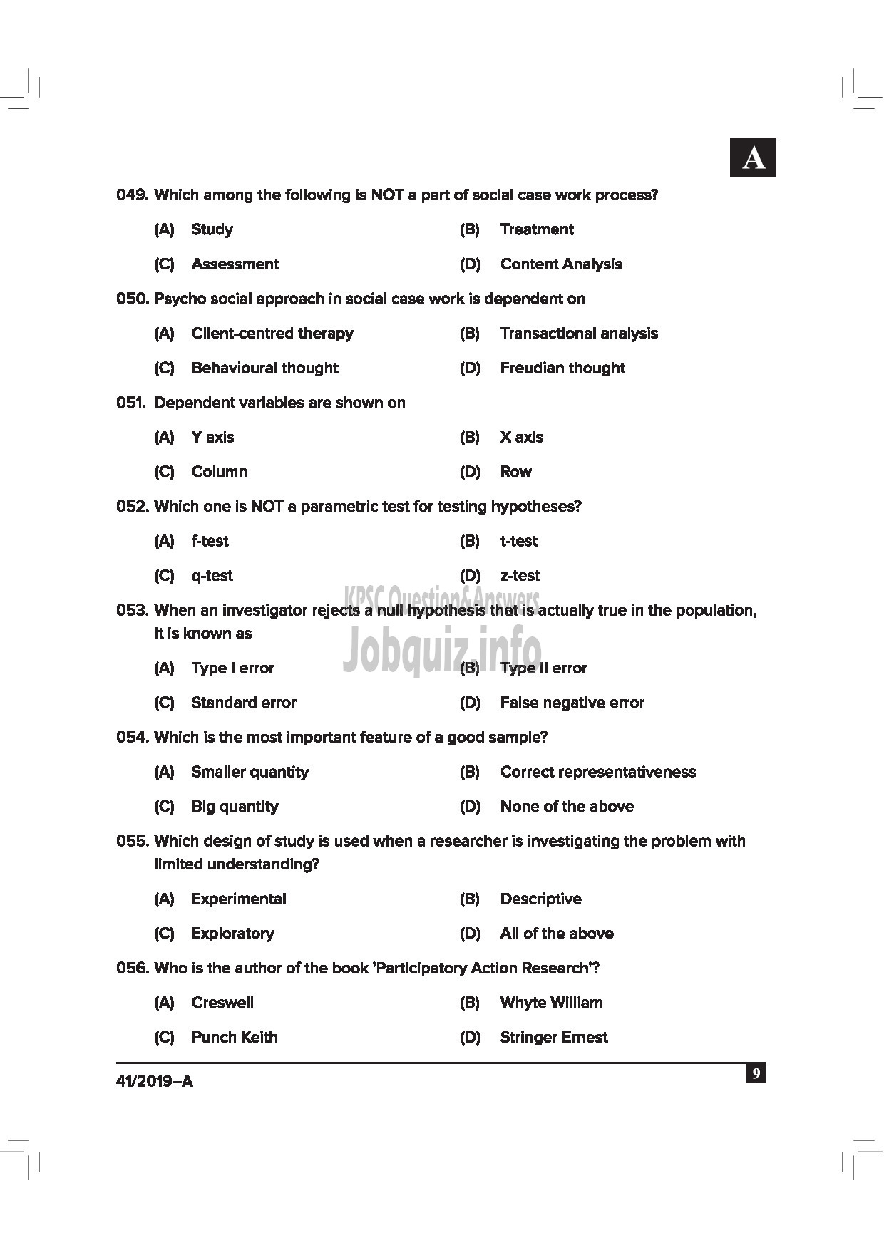 Kerala PSC Question Paper - Welfare Officer Gr.II Jail English -9