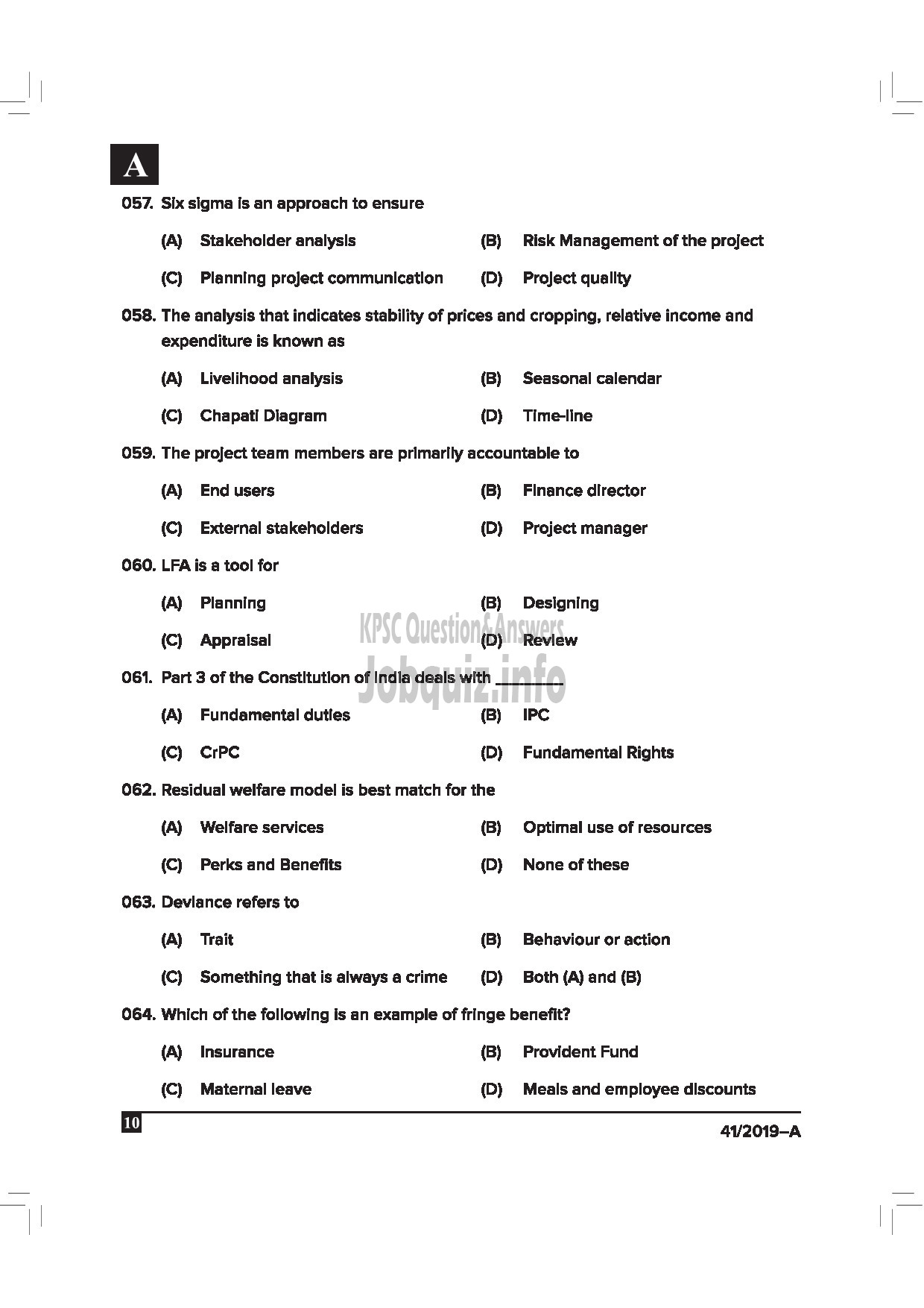 Kerala PSC Question Paper - Welfare Officer Gr.II Jail English -10