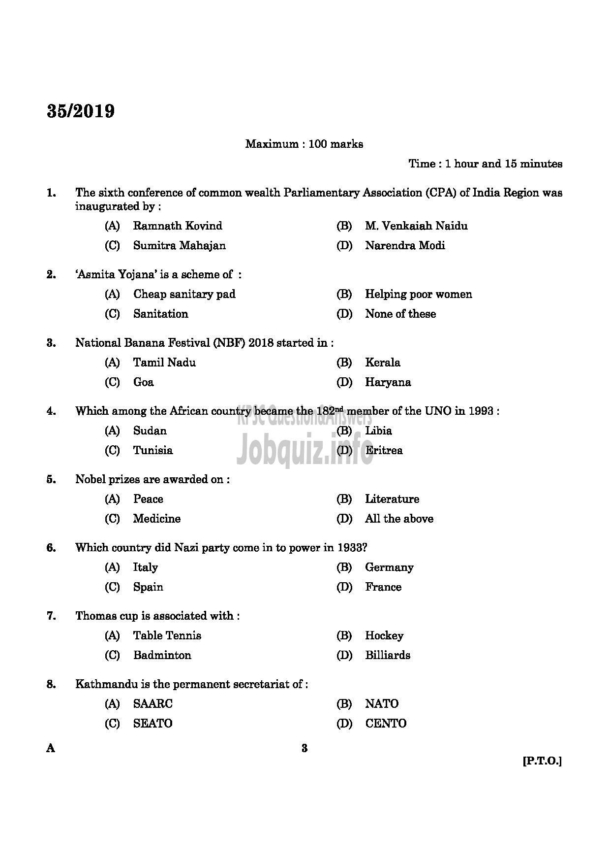 Kerala PSC Question Paper - Women Civil Excise Officer Excise English -1
