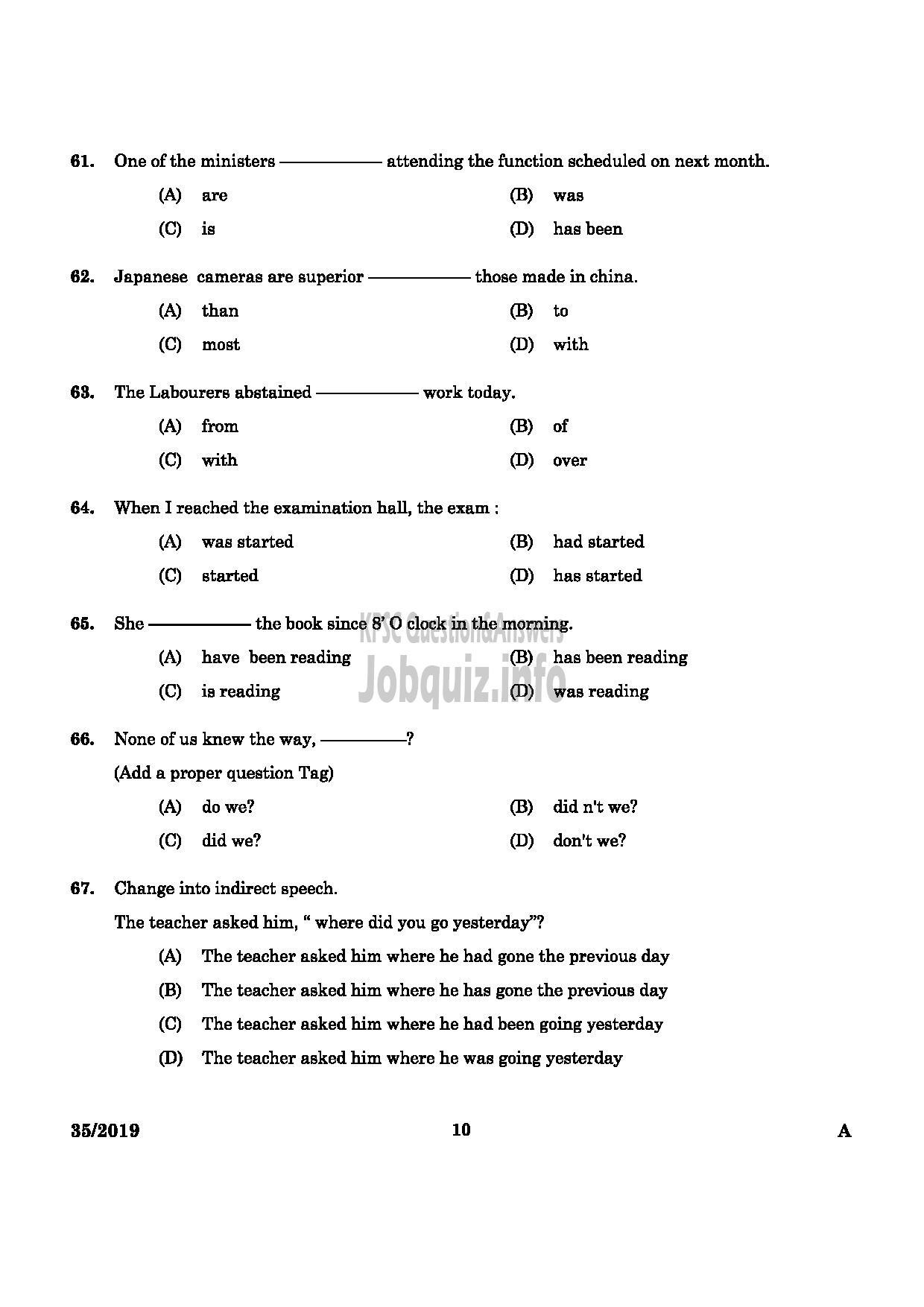 Kerala PSC Question Paper - Women Civil Excise Officer Excise English -8