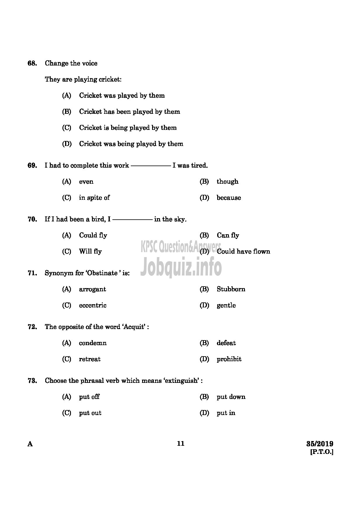 Kerala PSC Question Paper - Women Civil Excise Officer Excise English -9
