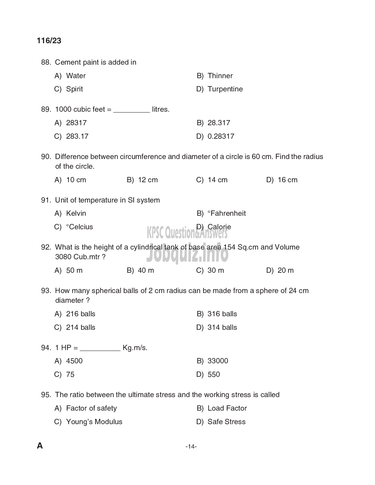 Kerala PSC Question Paper - Work Superintendent - Soil Survey and Soil Conservation-14