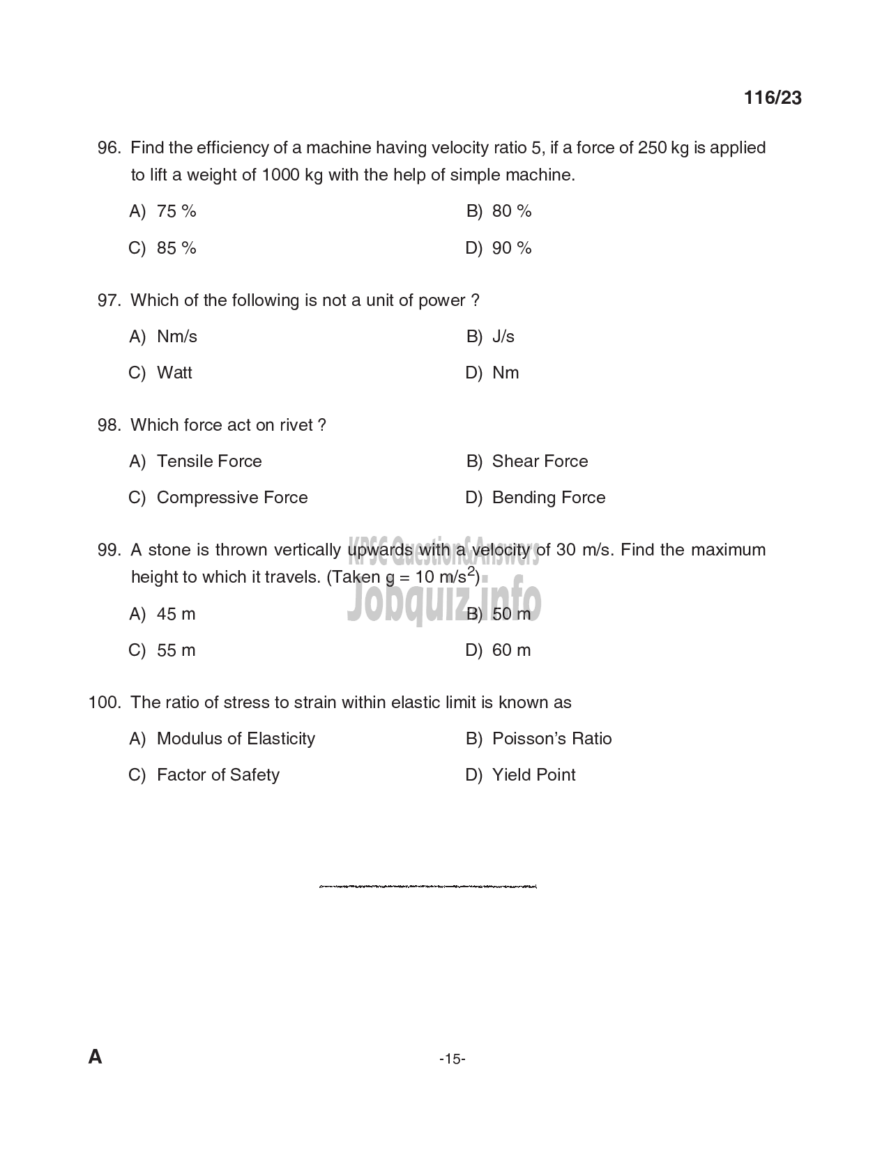 Kerala PSC Question Paper - Work Superintendent - Soil Survey and Soil Conservation-15