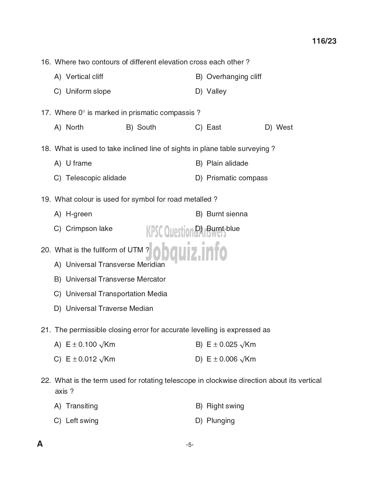 Kerala PSC Question Paper - Work Superintendent - Soil Survey and Soil Conservation-5