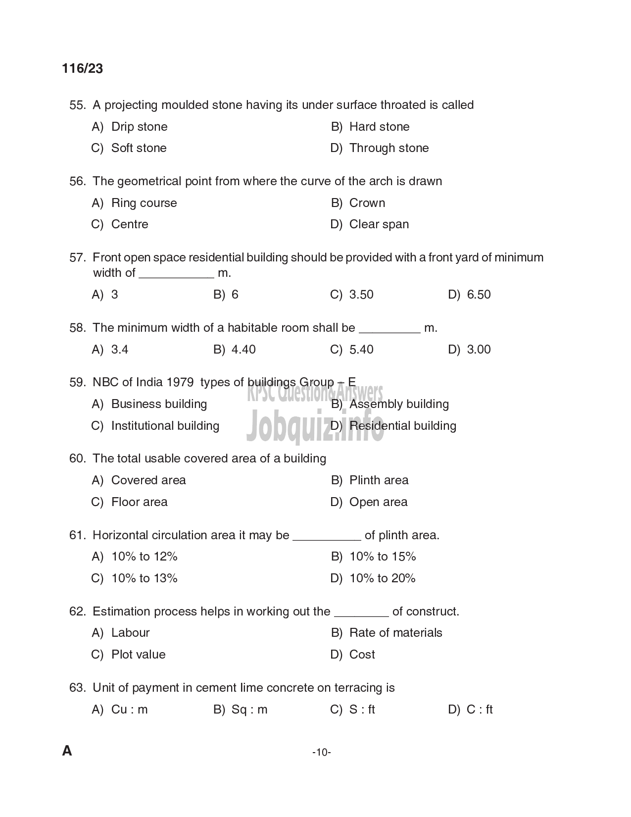 Kerala PSC Question Paper - Work Superintendent - Soil Survey and Soil Conservation-10