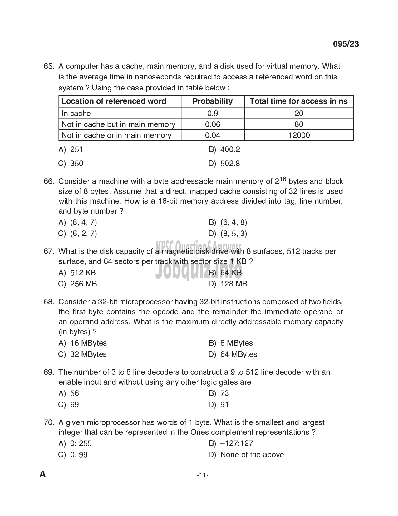 Kerala PSC Question Paper - Workshop Instructor / Demonstrator /Instructor Gr.II in Computer Engineering-11