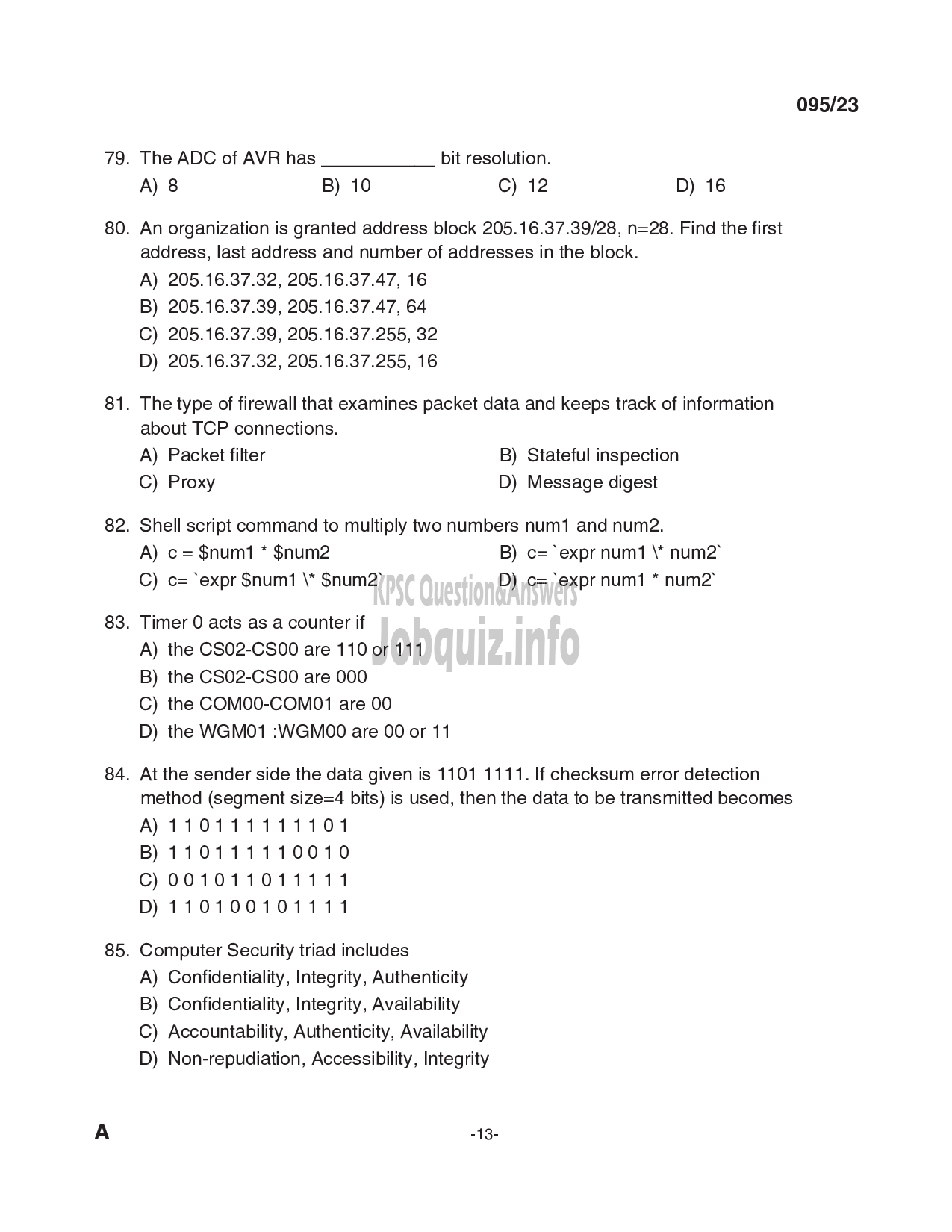 Kerala PSC Question Paper - Workshop Instructor / Demonstrator /Instructor Gr.II in Computer Engineering-13