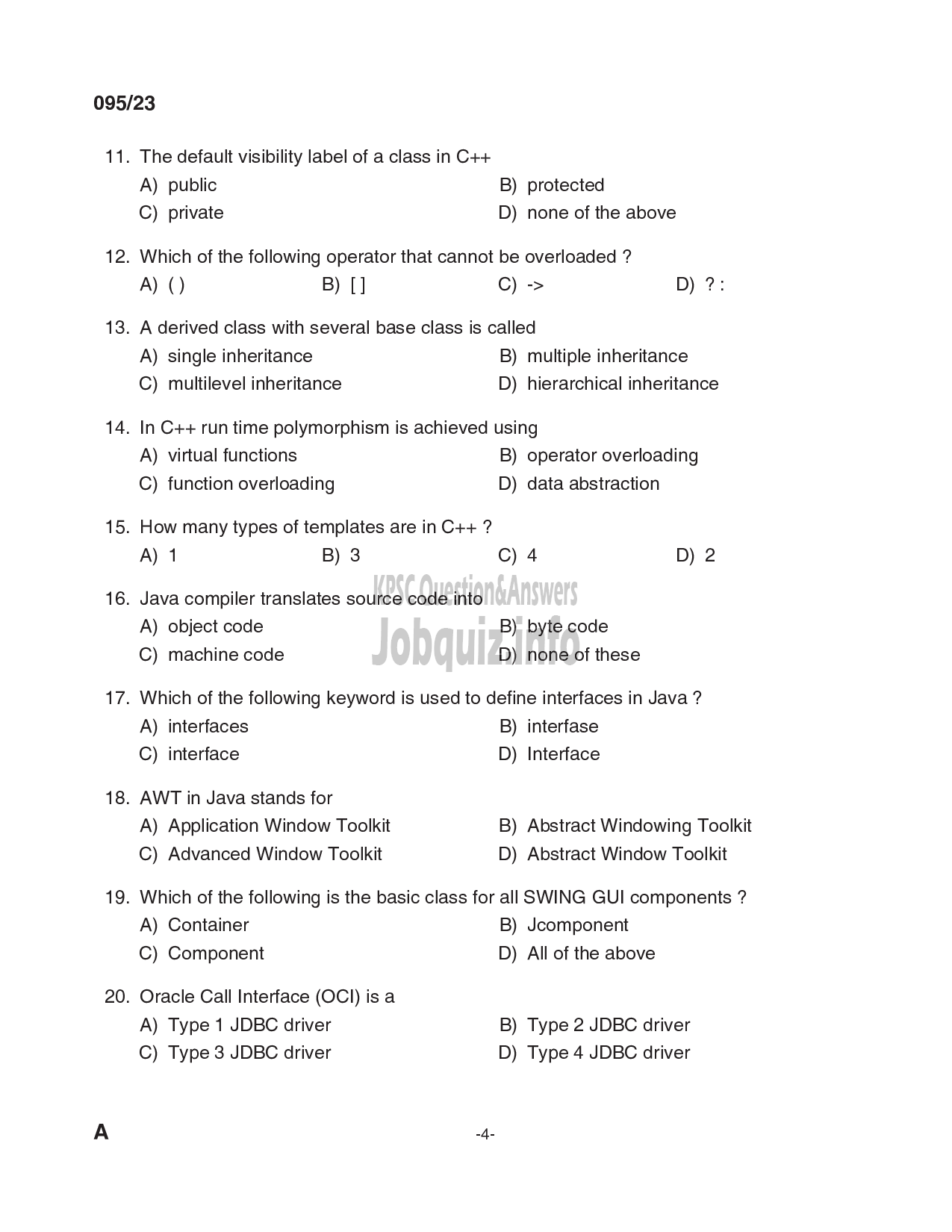Kerala PSC Question Paper - Workshop Instructor / Demonstrator /Instructor Gr.II in Computer Engineering-4