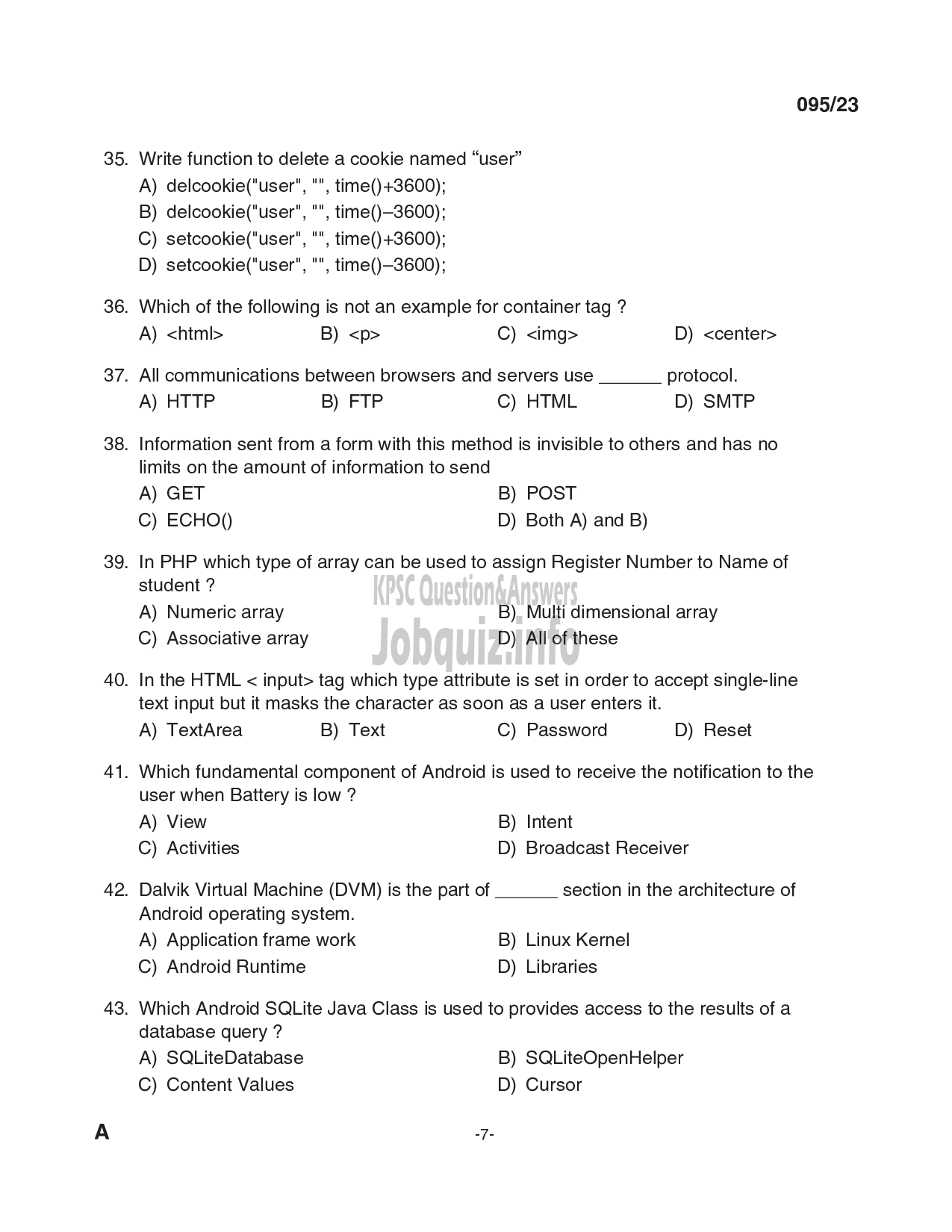 Kerala PSC Question Paper - Workshop Instructor / Demonstrator /Instructor Gr.II in Computer Engineering-7