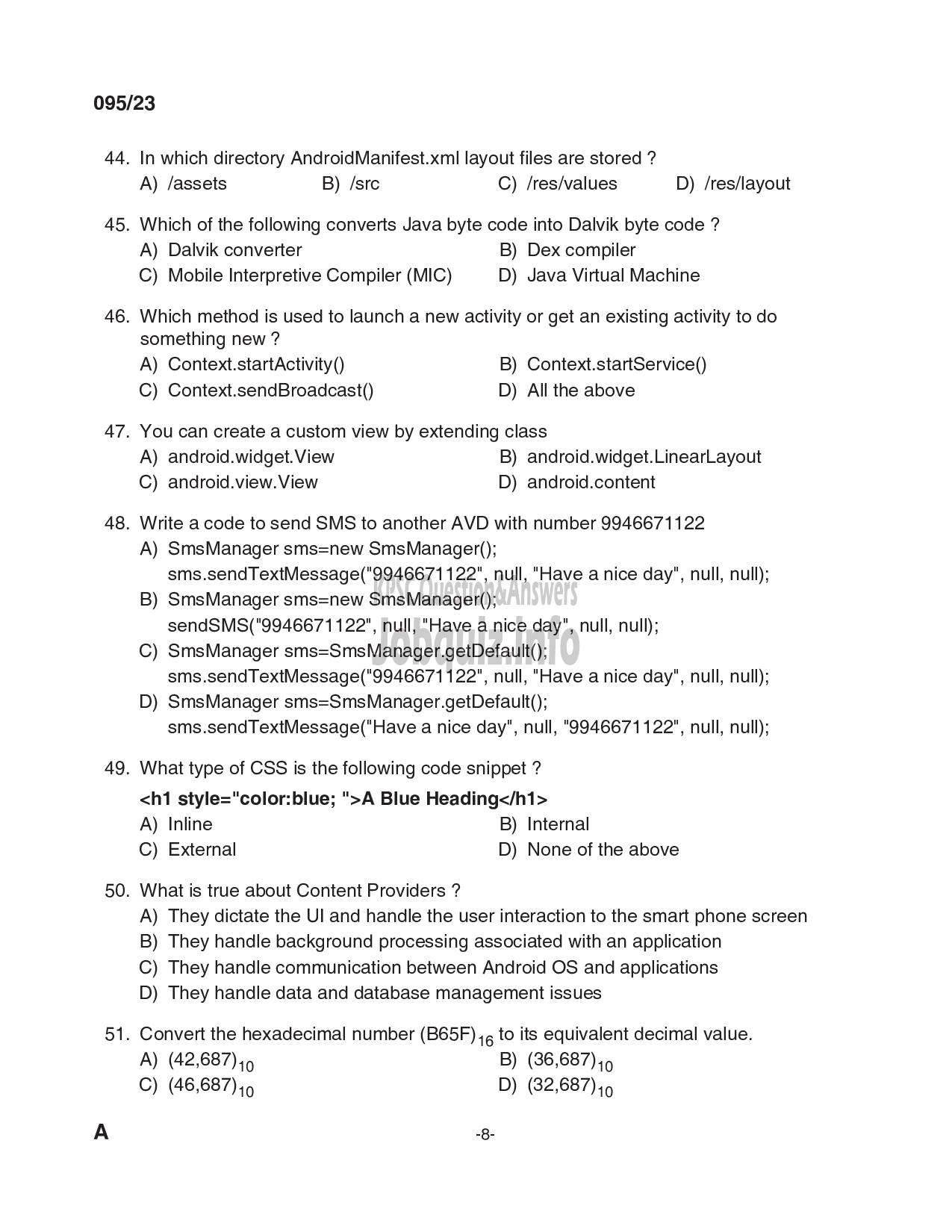 Kerala PSC Question Paper - Workshop Instructor / Demonstrator /Instructor Gr.II in Computer Engineering-8
