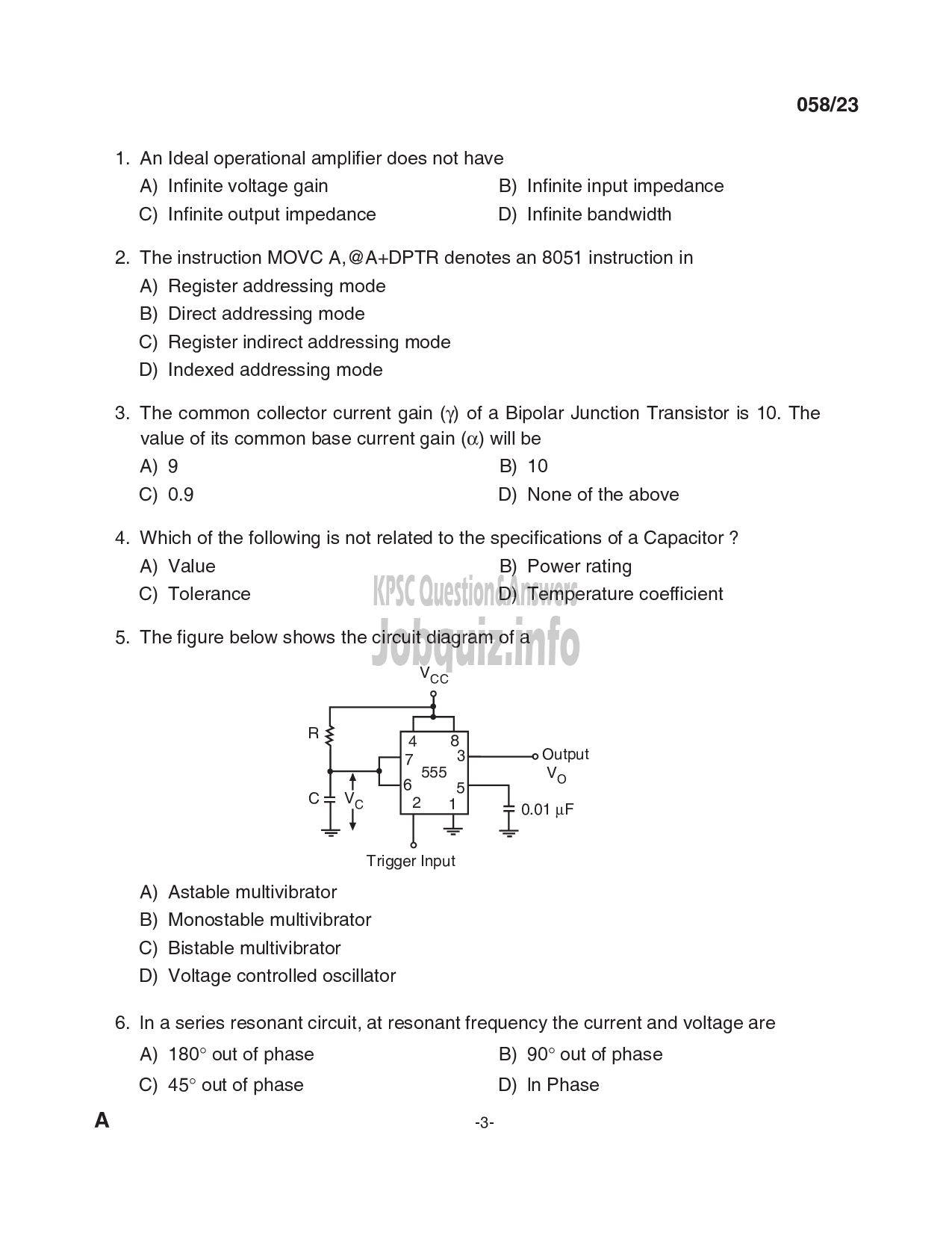 Kerala PSC Question Paper - Workshop Instructor/ Demonstrator/ Instructor Grade II in Electronics and Communication-3