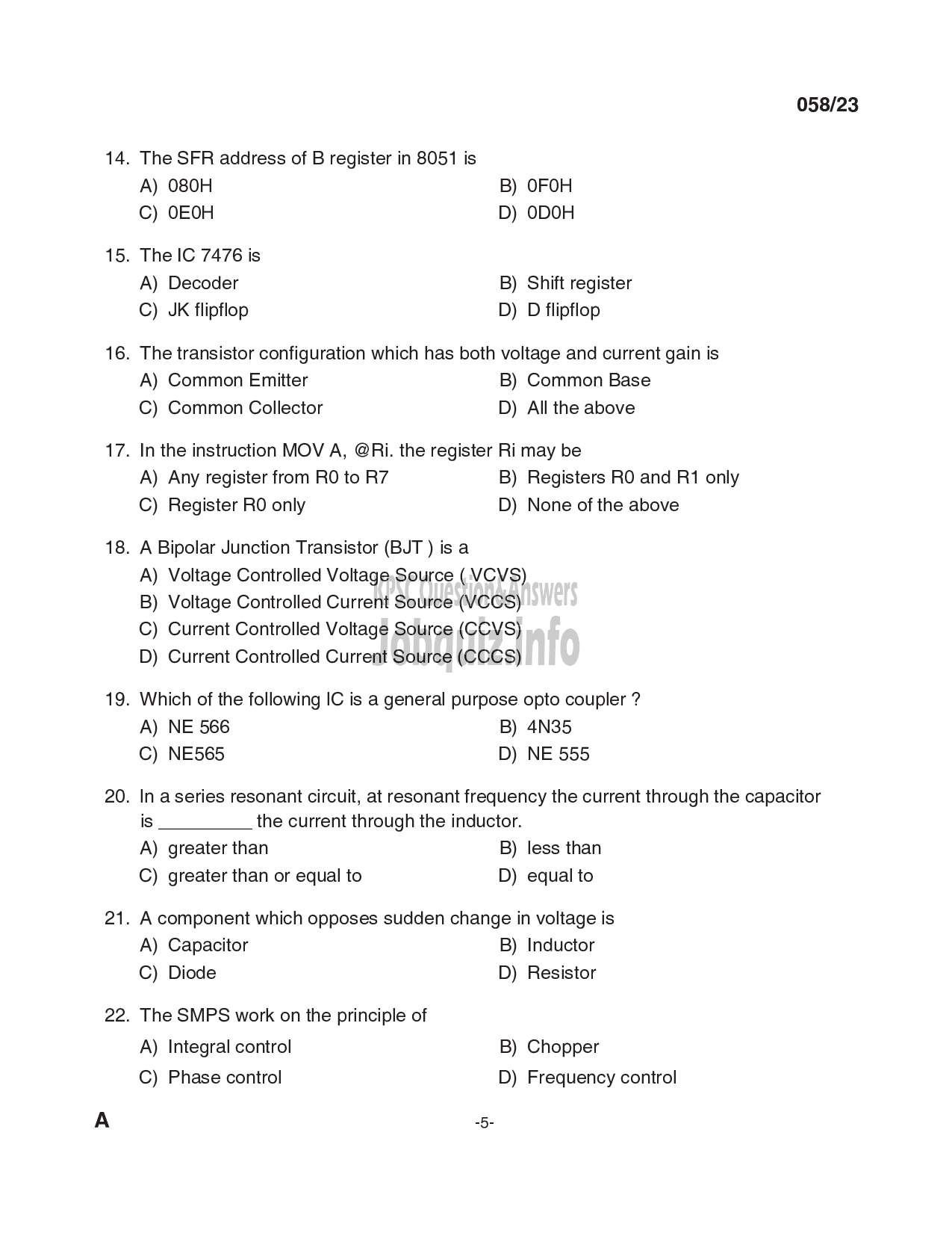 Kerala PSC Question Paper - Workshop Instructor/ Demonstrator/ Instructor Grade II in Electronics and Communication-5