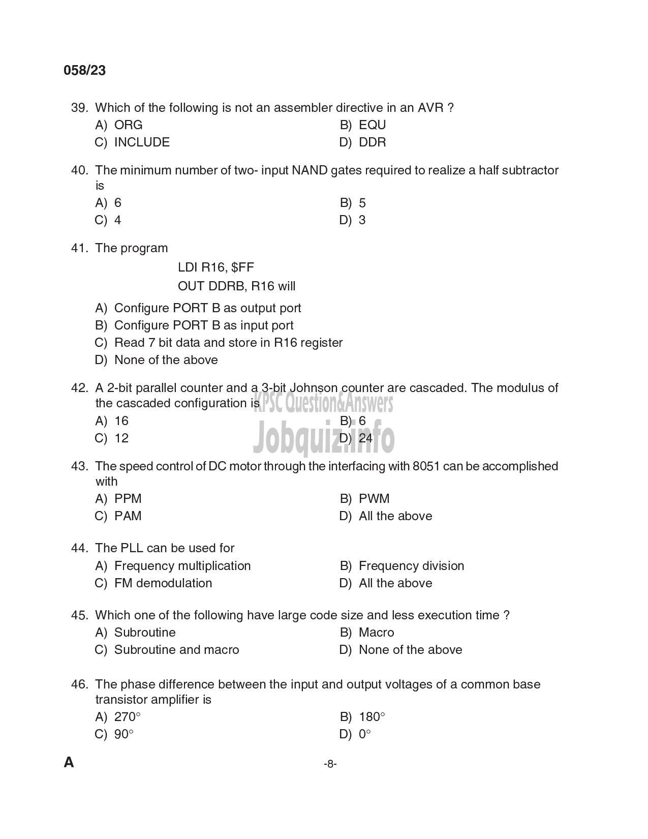 Kerala PSC Question Paper - Workshop Instructor/ Demonstrator/ Instructor Grade II in Electronics and Communication-8