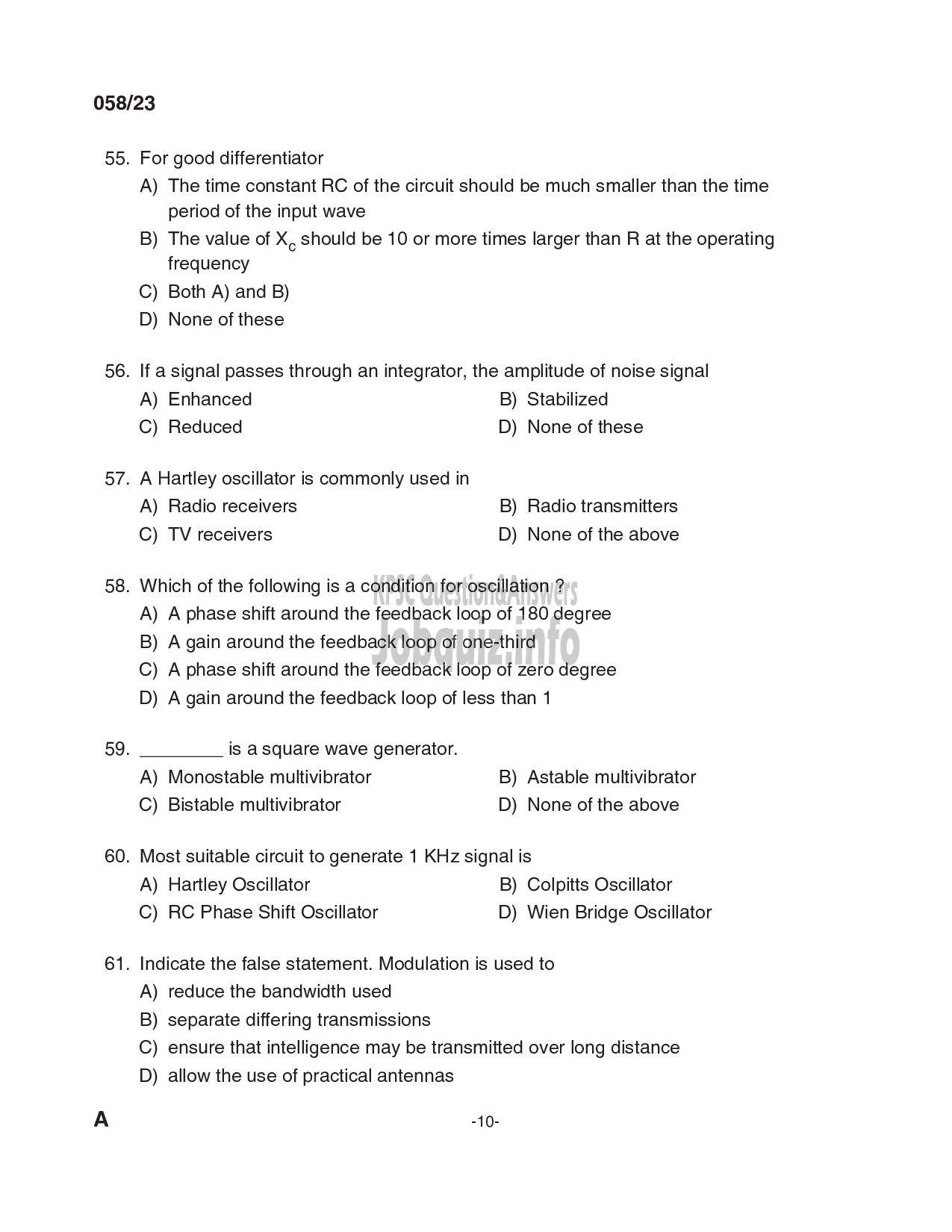 Kerala PSC Question Paper - Workshop Instructor/ Demonstrator/ Instructor Grade II in Electronics and Communication-10