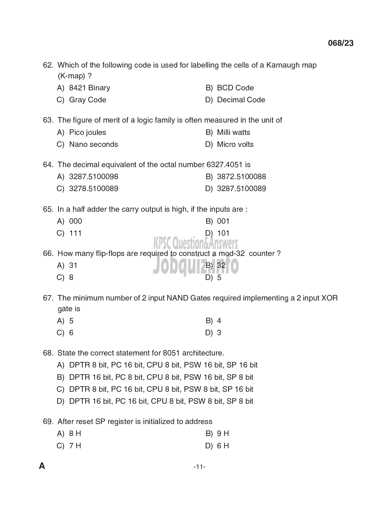 Kerala PSC Question Paper - Workshop Instructor/ Instructor Gr. II/ Demonstrator in Electronics Engineering-11