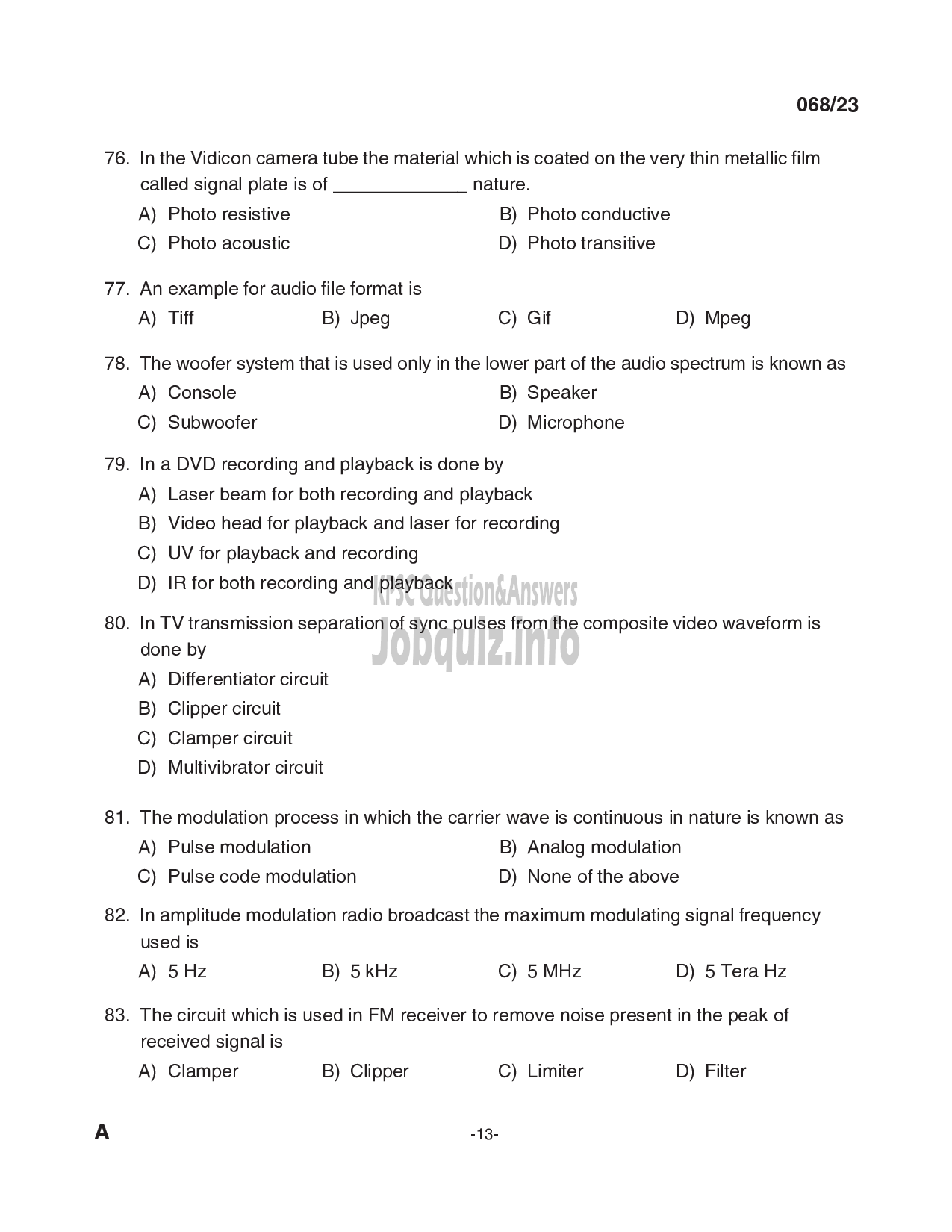 Kerala PSC Question Paper - Workshop Instructor/ Instructor Gr. II/ Demonstrator in Electronics Engineering-13
