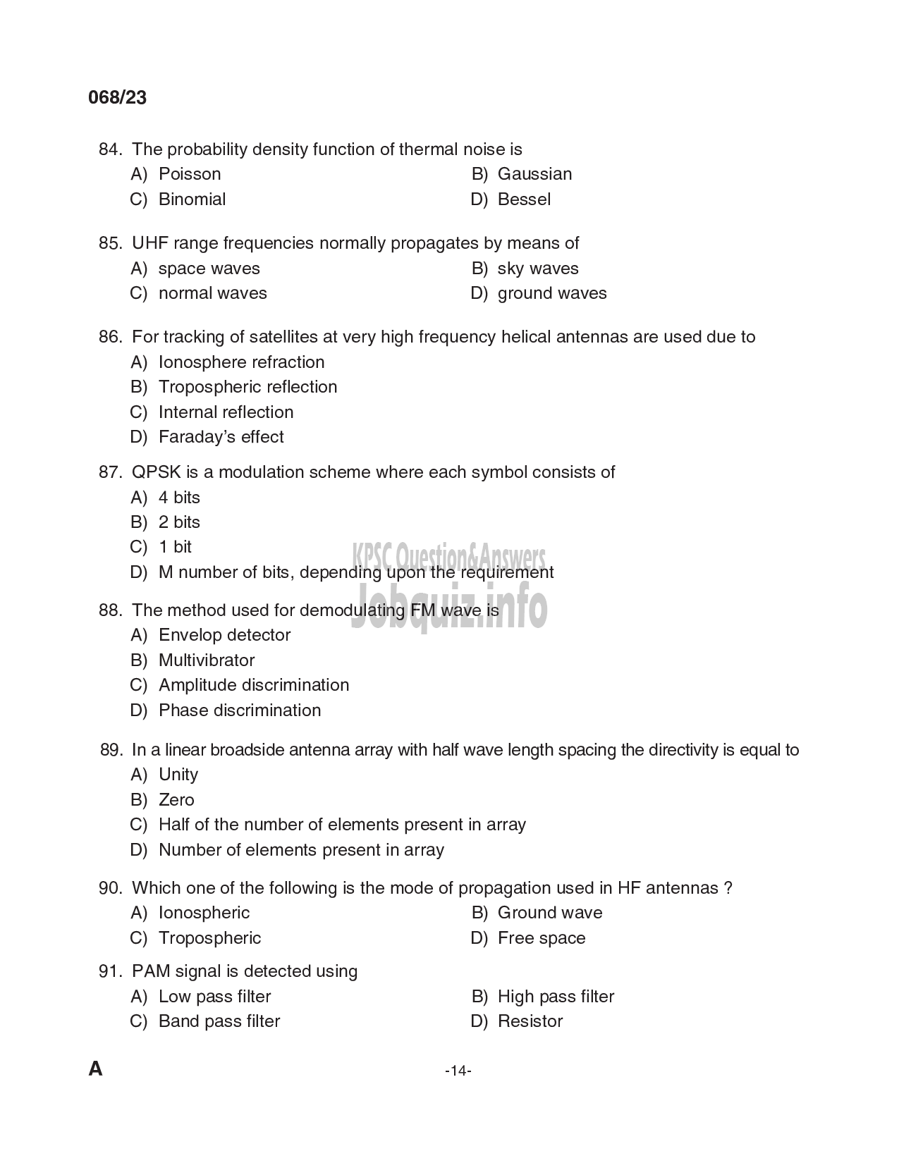 Kerala PSC Question Paper - Workshop Instructor/ Instructor Gr. II/ Demonstrator in Electronics Engineering-14