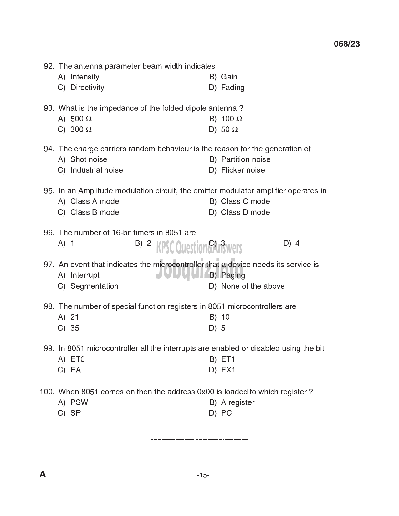 Kerala PSC Question Paper - Workshop Instructor/ Instructor Gr. II/ Demonstrator in Electronics Engineering-15