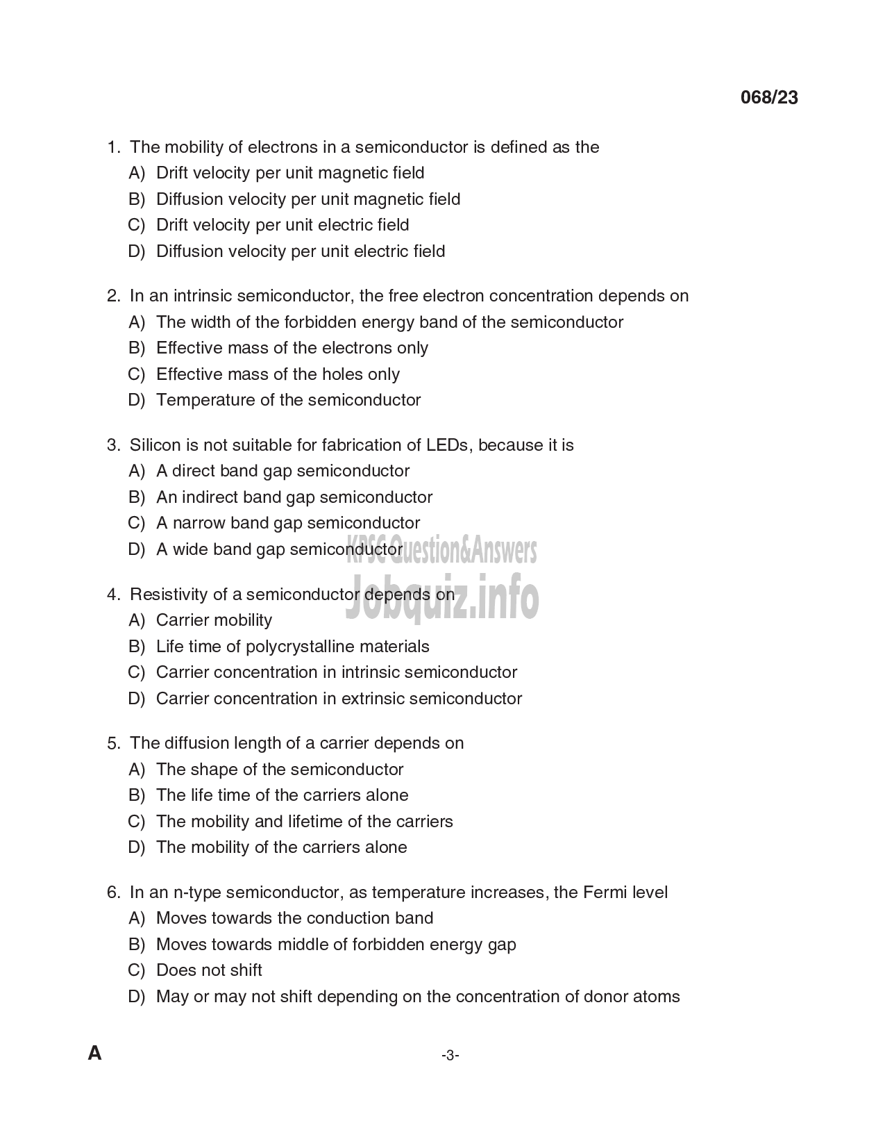 Kerala PSC Question Paper - Workshop Instructor/ Instructor Gr. II/ Demonstrator in Electronics Engineering-3