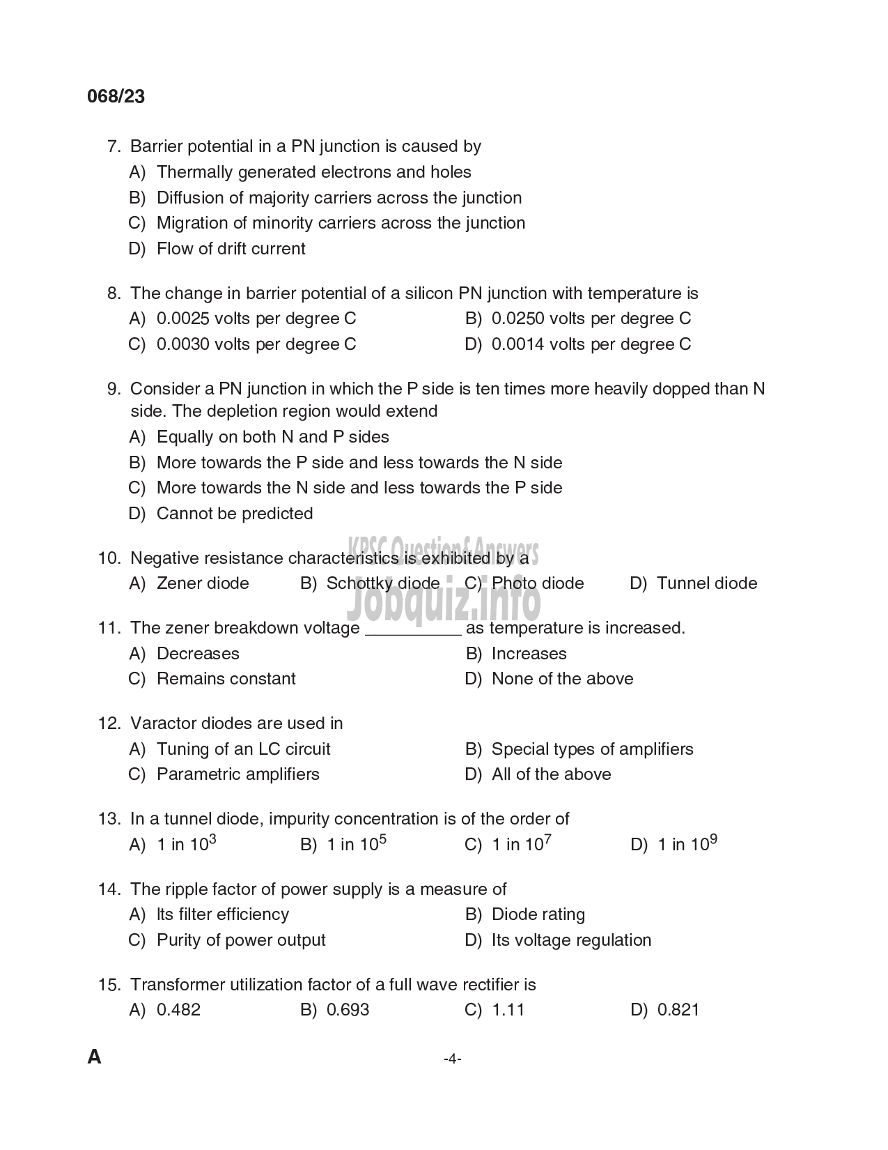 Kerala PSC Question Paper - Workshop Instructor/ Instructor Gr. II/ Demonstrator in Electronics Engineering-4