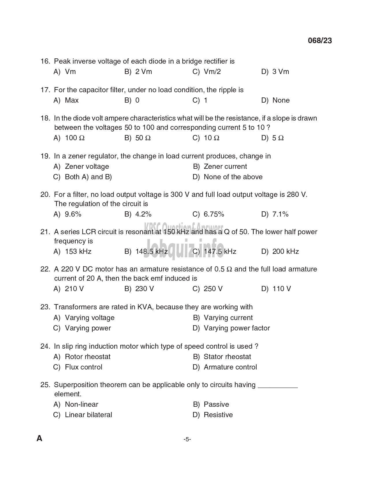 Kerala PSC Question Paper - Workshop Instructor/ Instructor Gr. II/ Demonstrator in Electronics Engineering-5