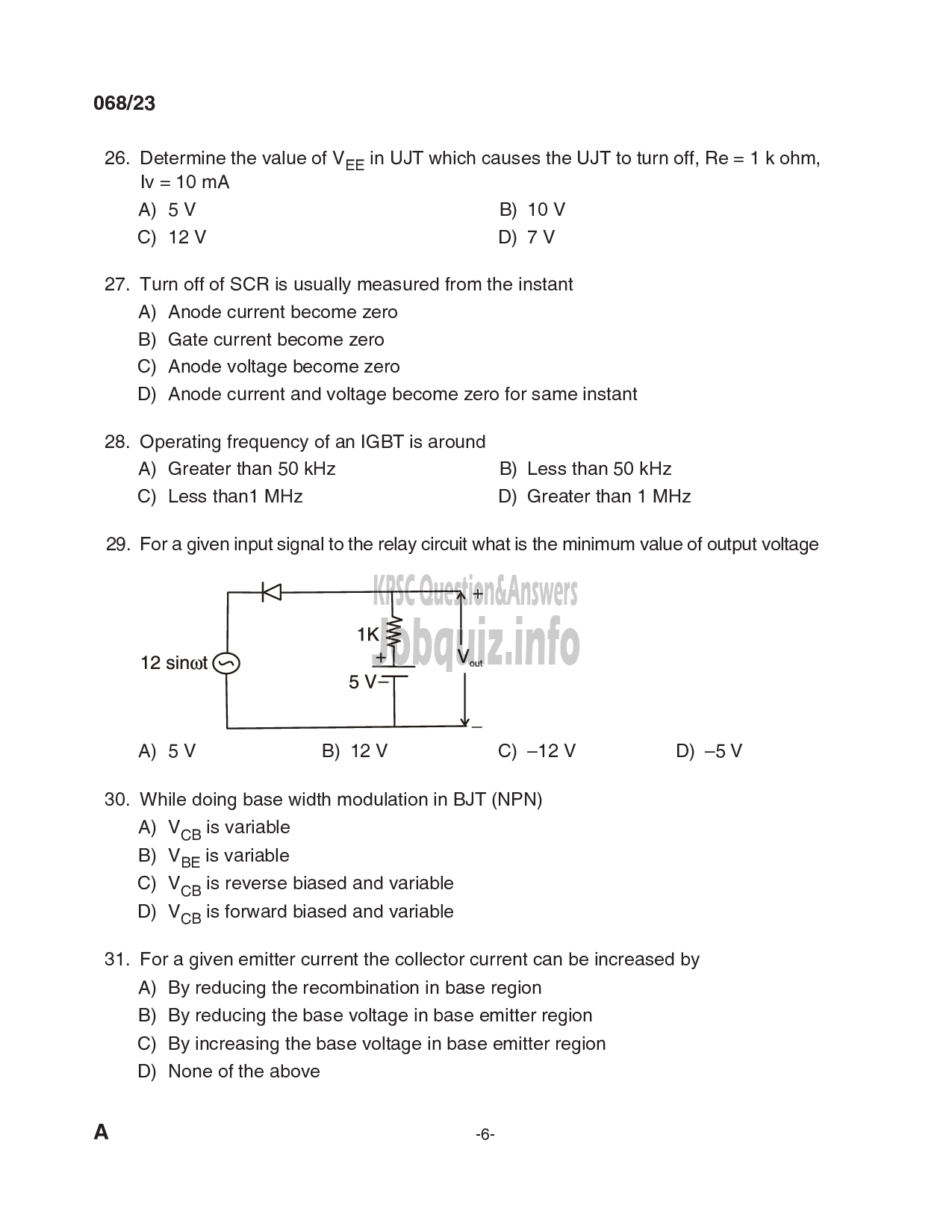 Kerala PSC Question Paper - Workshop Instructor/ Instructor Gr. II/ Demonstrator in Electronics Engineering-6