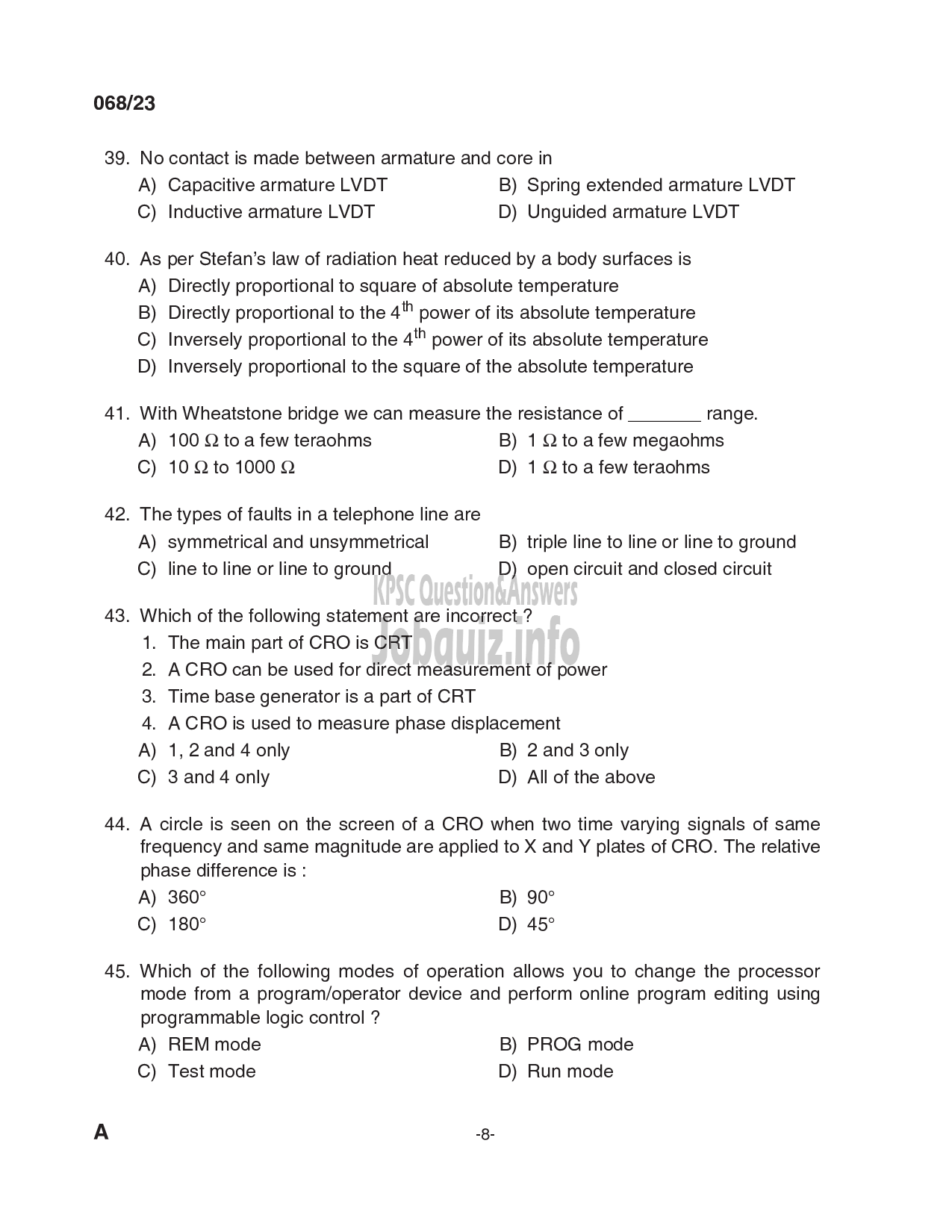 Kerala PSC Question Paper - Workshop Instructor/ Instructor Gr. II/ Demonstrator in Electronics Engineering-8