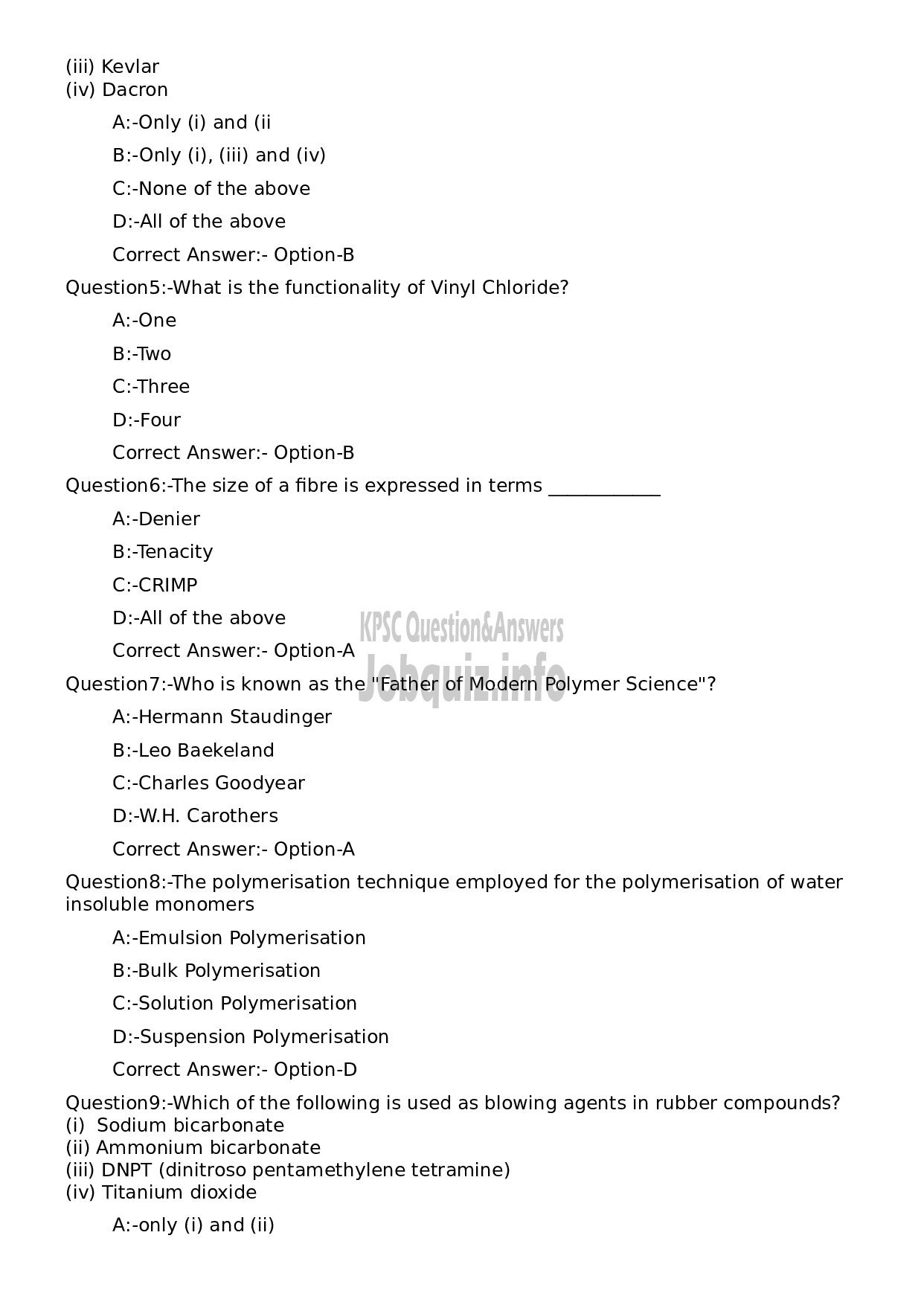 Kerala PSC Question Paper - Workshop Instructor/ Instructor Grade II/ Demonstrator/ Draftsman Grade II in Polymer Technology-2